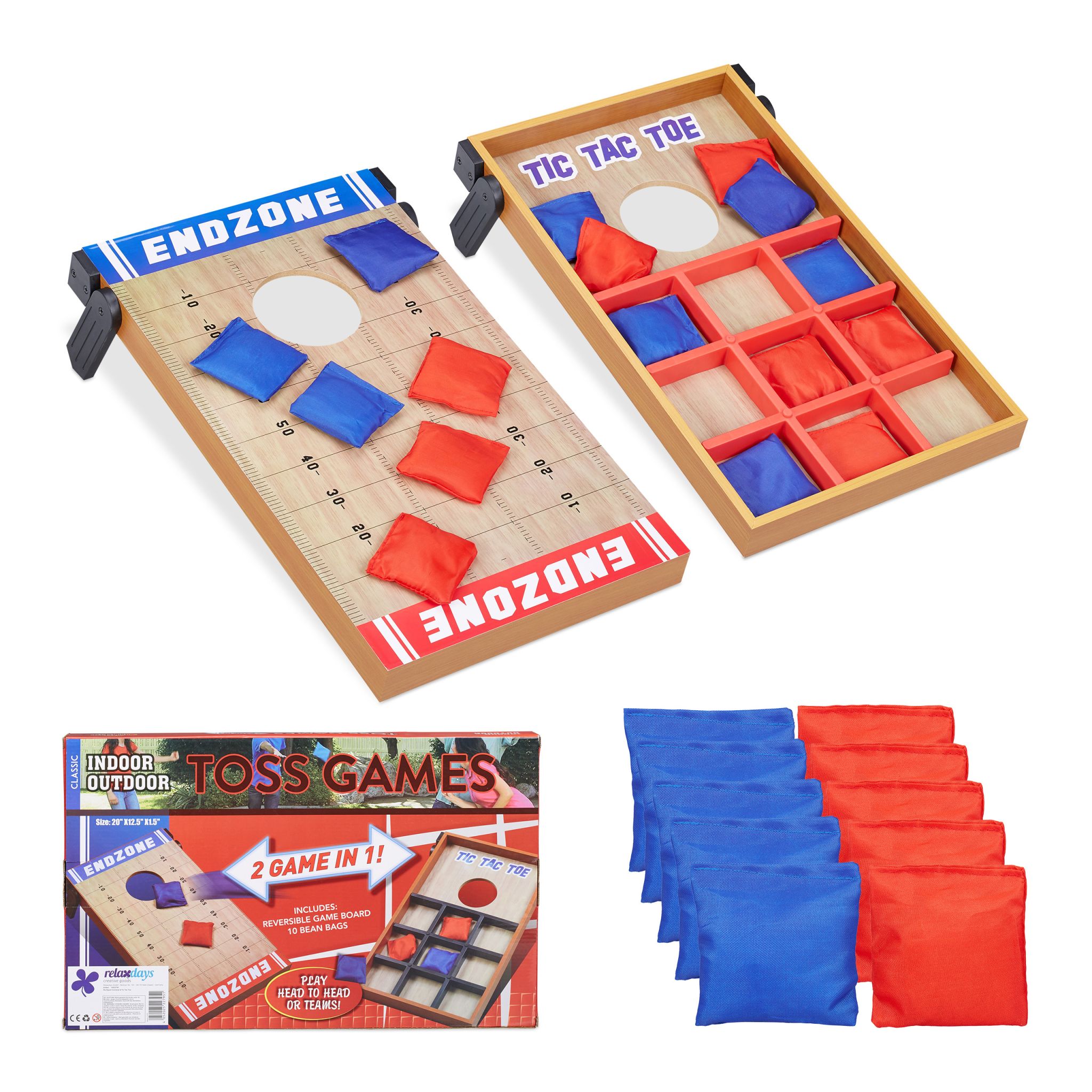2 in 1 Wurfspiel Cornhole & Tic Tac Toe Blau-Hellbraun-Rot