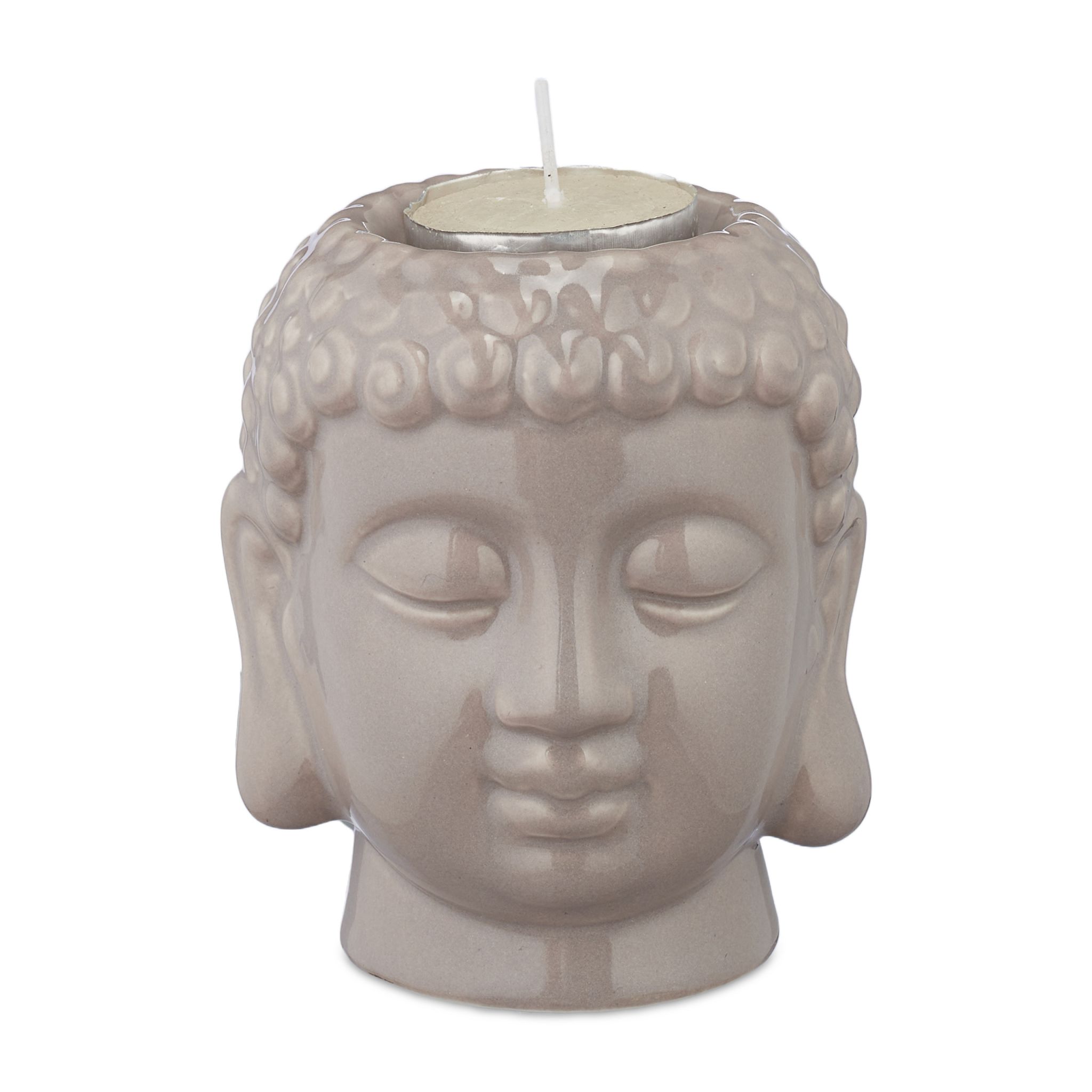 Buddha Teelichthalter Grau