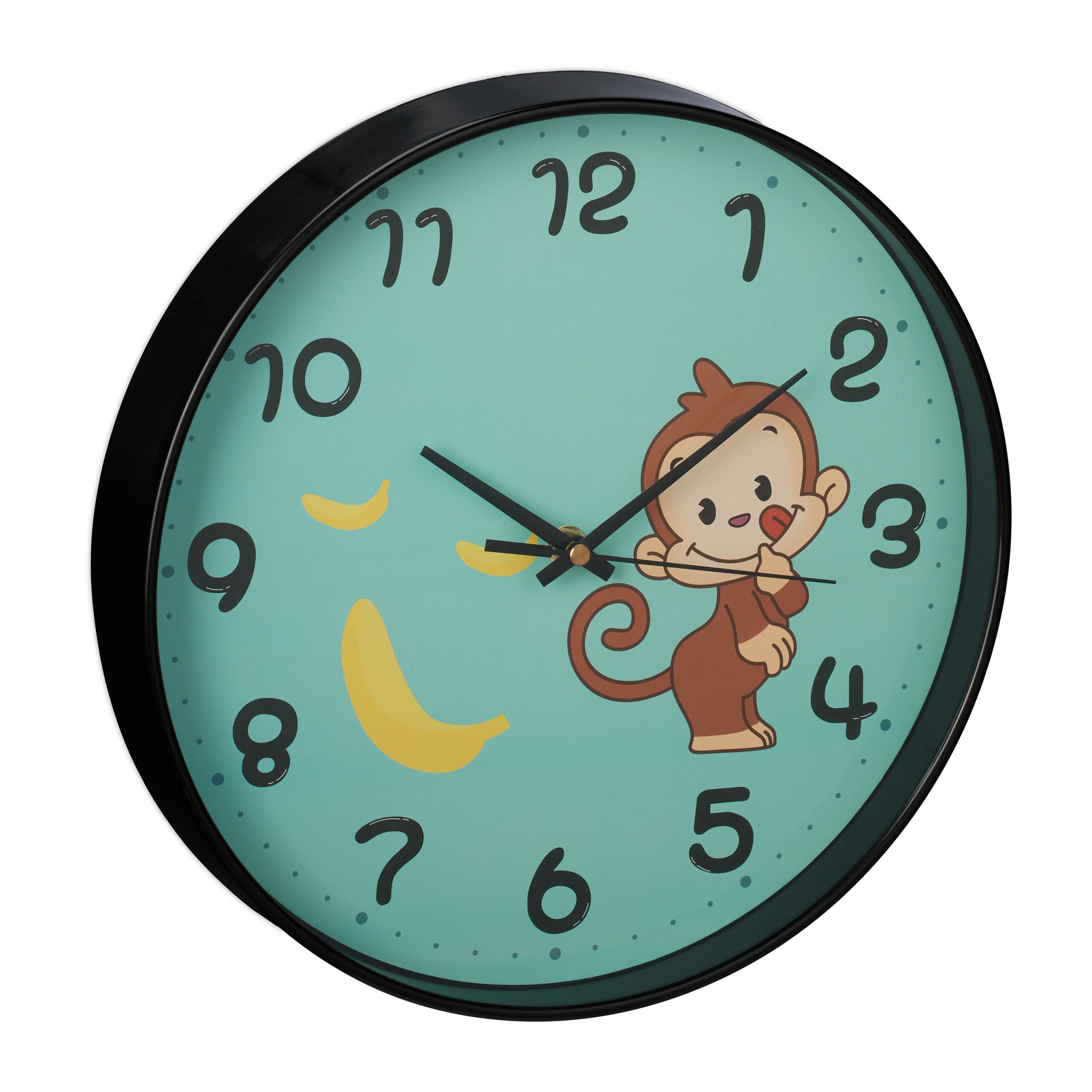 Wanduhr Affe für Kinder Gelb-Schwarz-Türkis