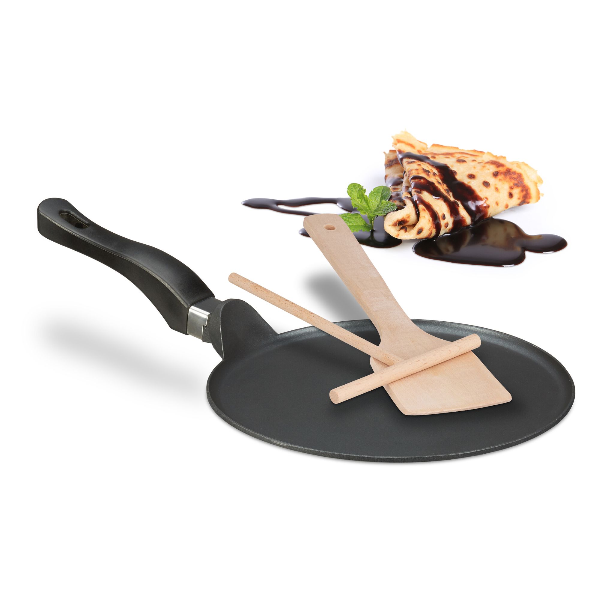 Crêpepfanne mit Zubehör Hellbraun-Schwarz