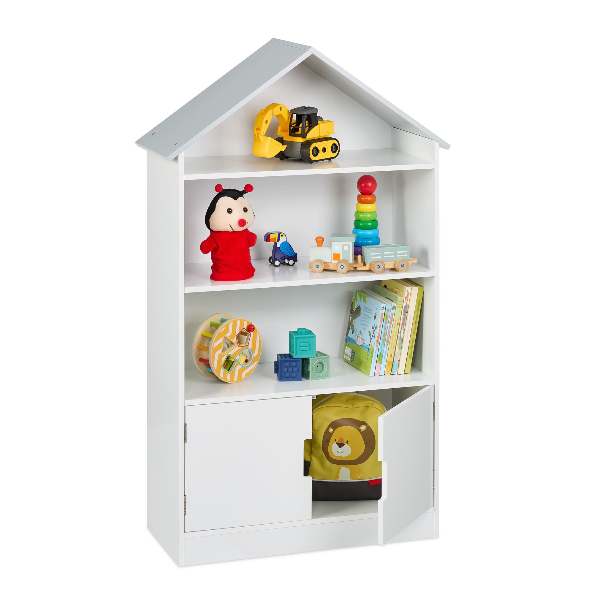 Kinderregal Hausform Weiss-Grau