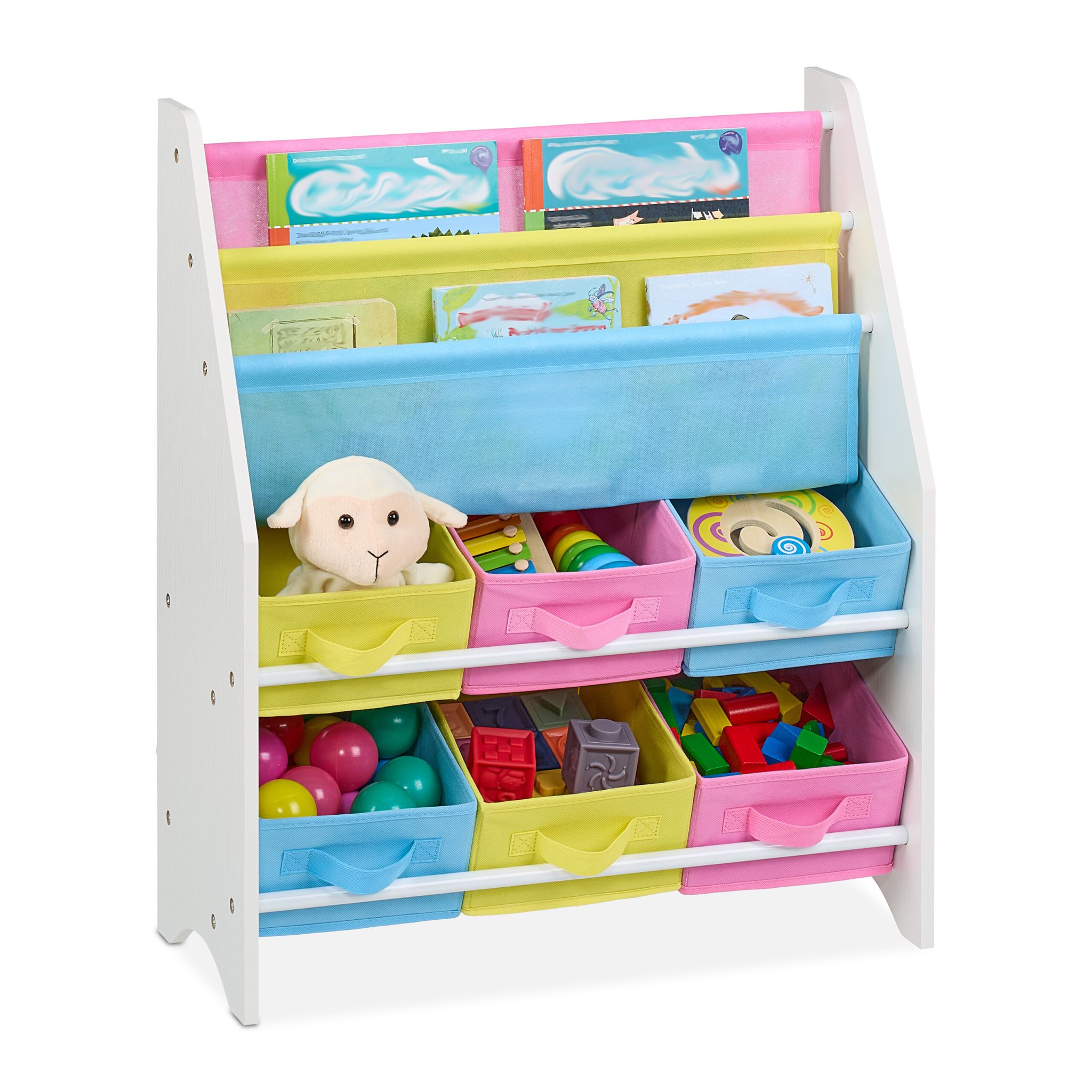 Kinderregal mit Boxen Weiss-Gelb-Rosa