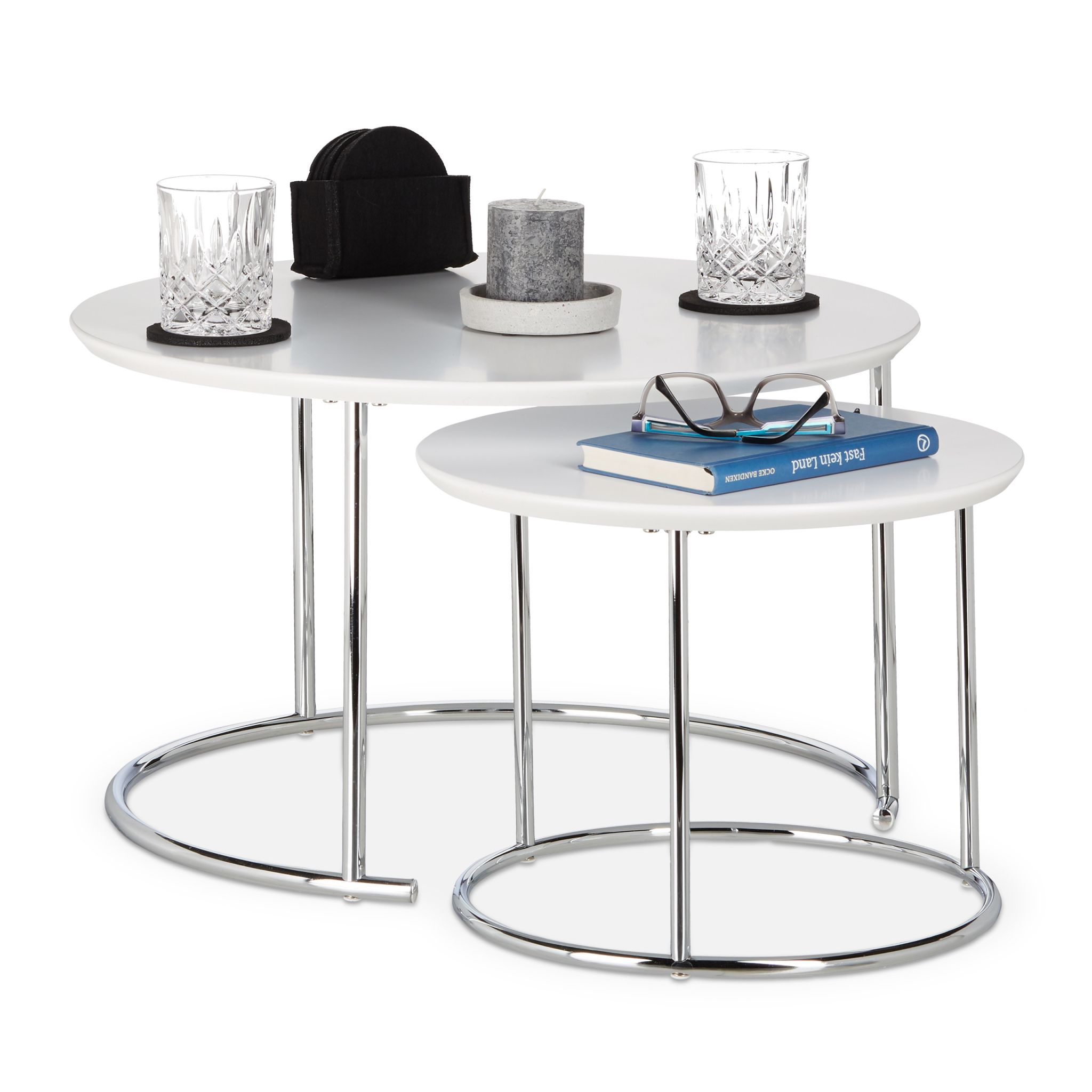 Beistelltisch 2er-Set Satztisch Weiss-Silber