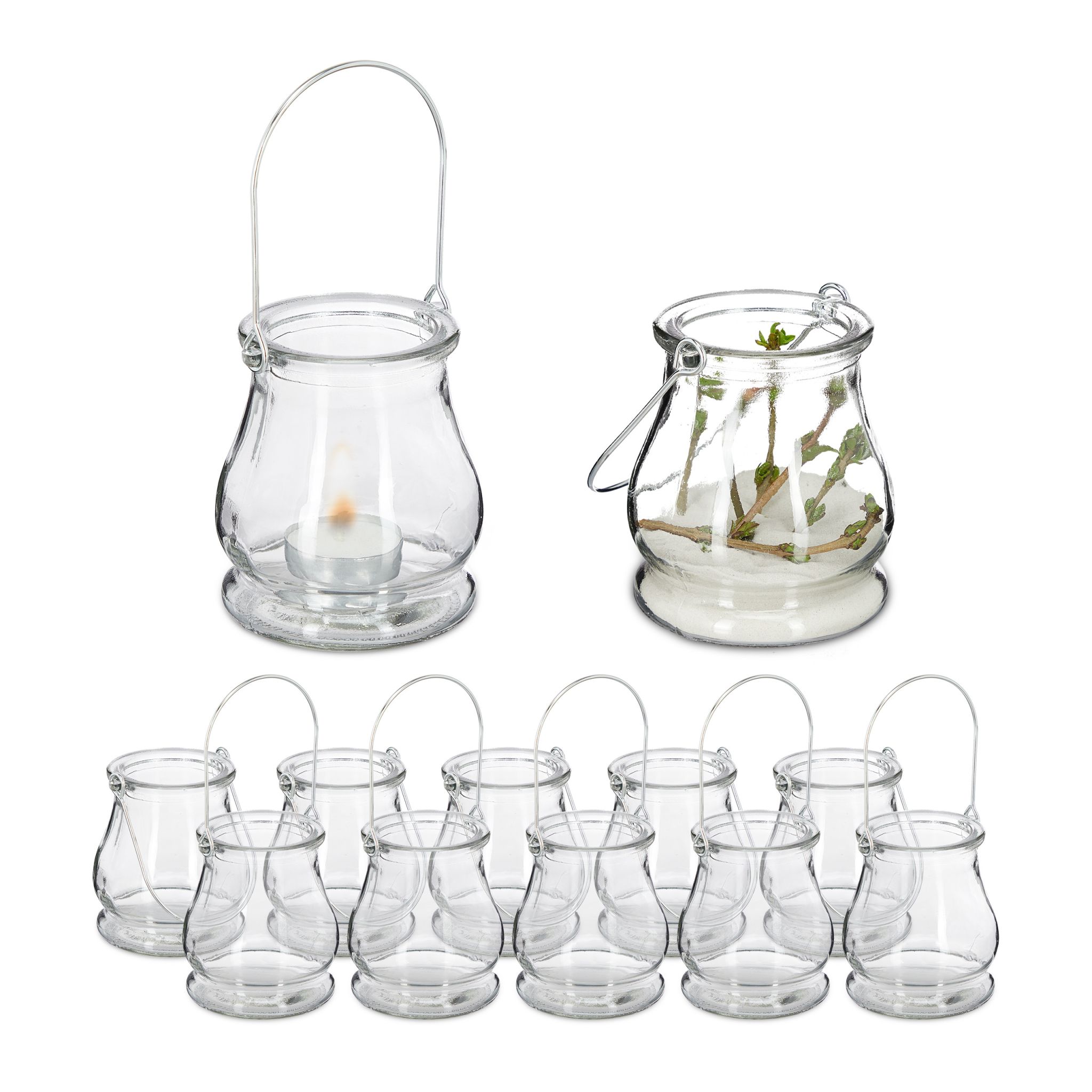 Transparentes Windlicht 12er-Set Silber-Transparent