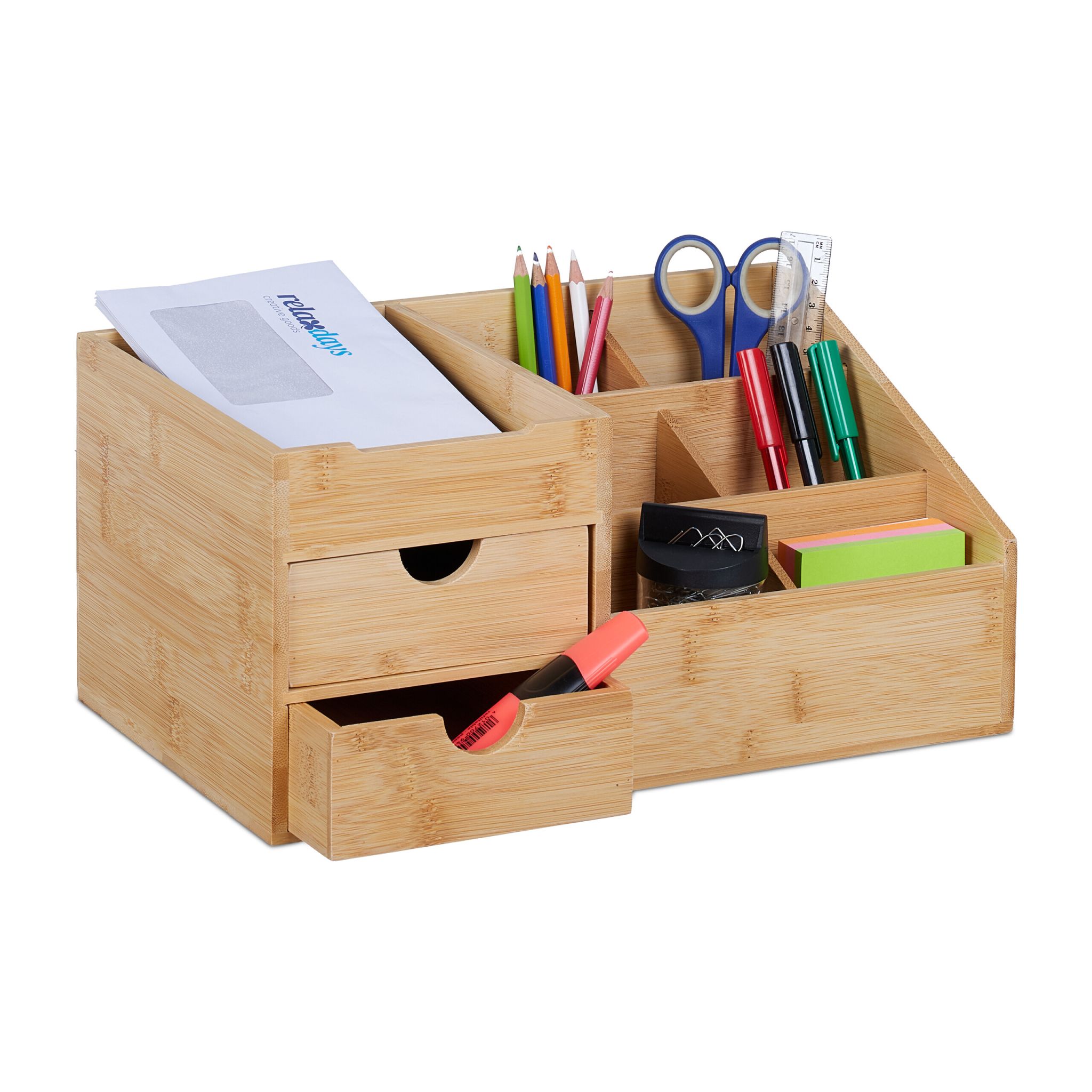 Schreibtisch Organizer mit 2 Schubladen Hellbraun