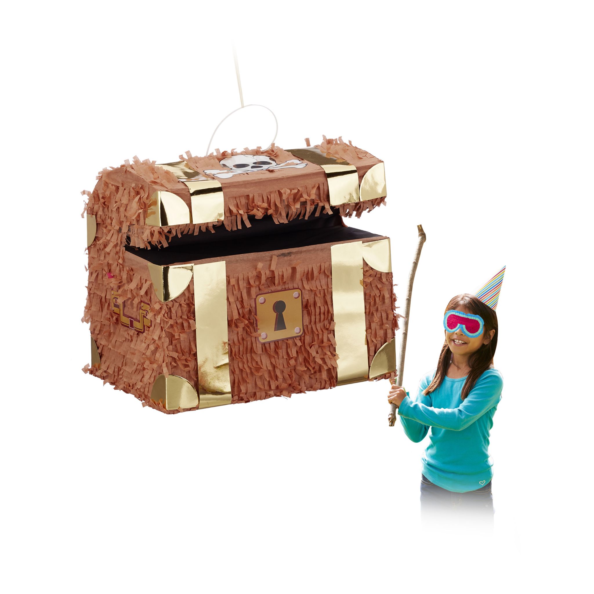 Pinata Schatzkiste Weiss-Braun-Gold