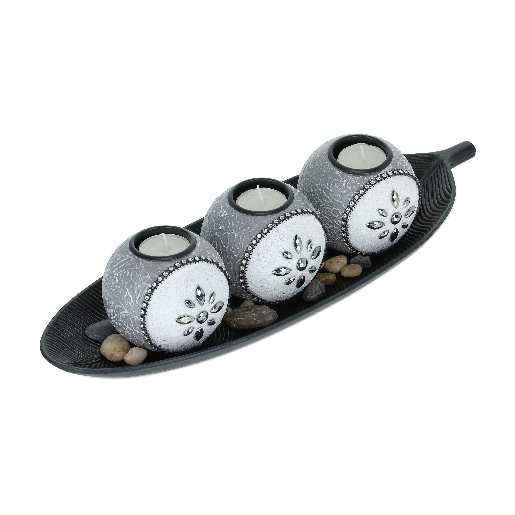 Teelichthalter-Set in Grau & Schwarz Weiss-Schwarz-Grau