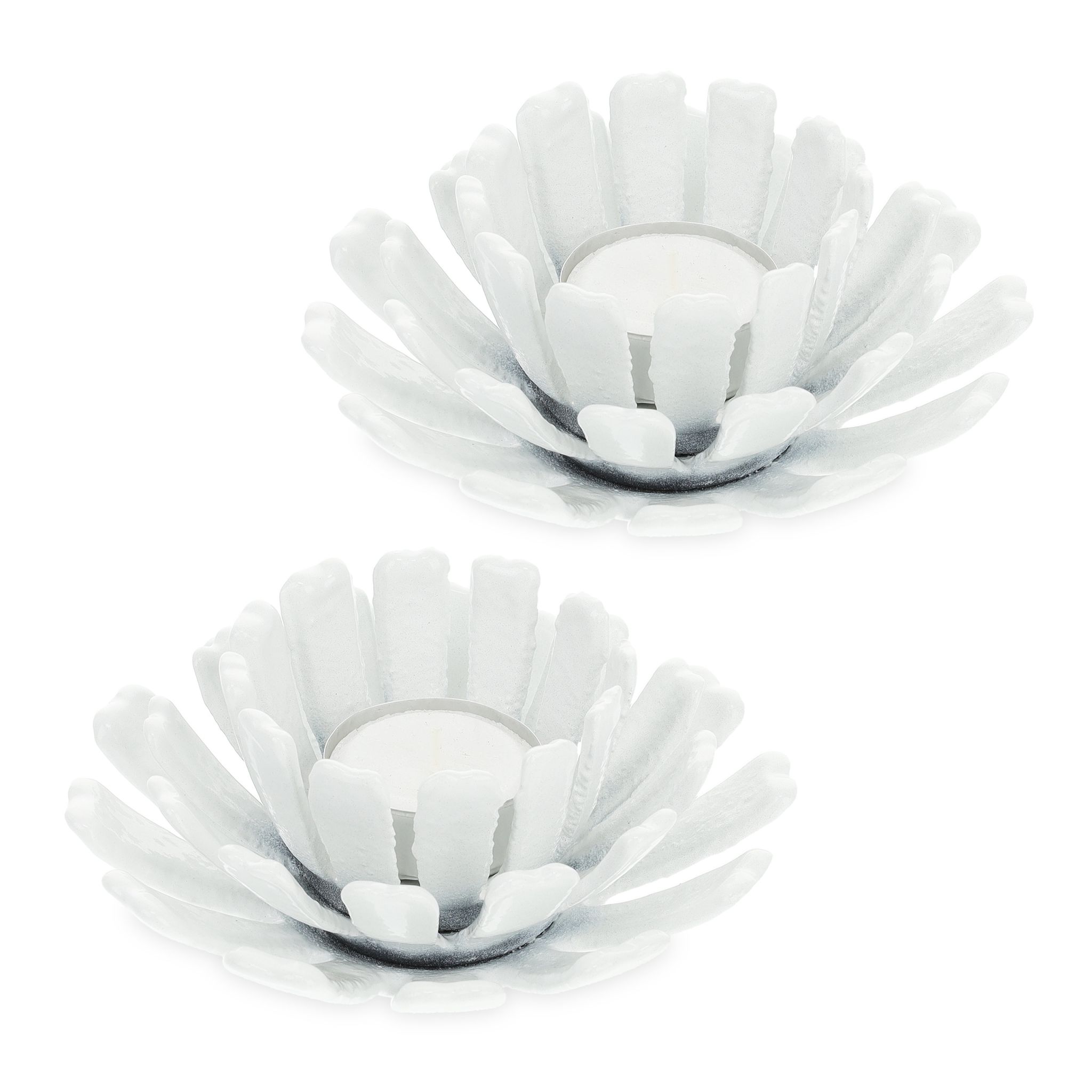 Teelichthalter Blumenform 2er-Set Weiss