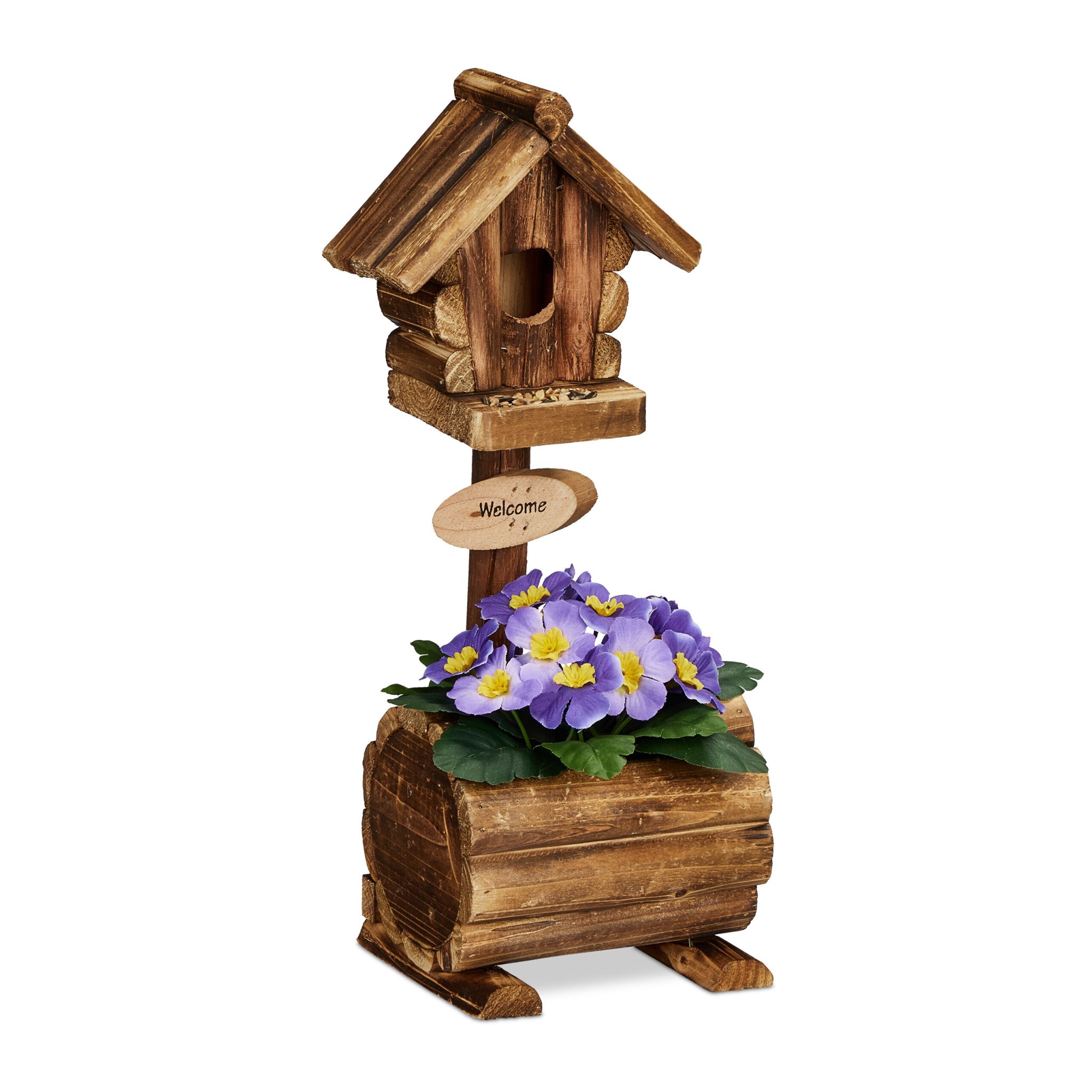 Deko Vogelhaus mit Blumentopf Braun