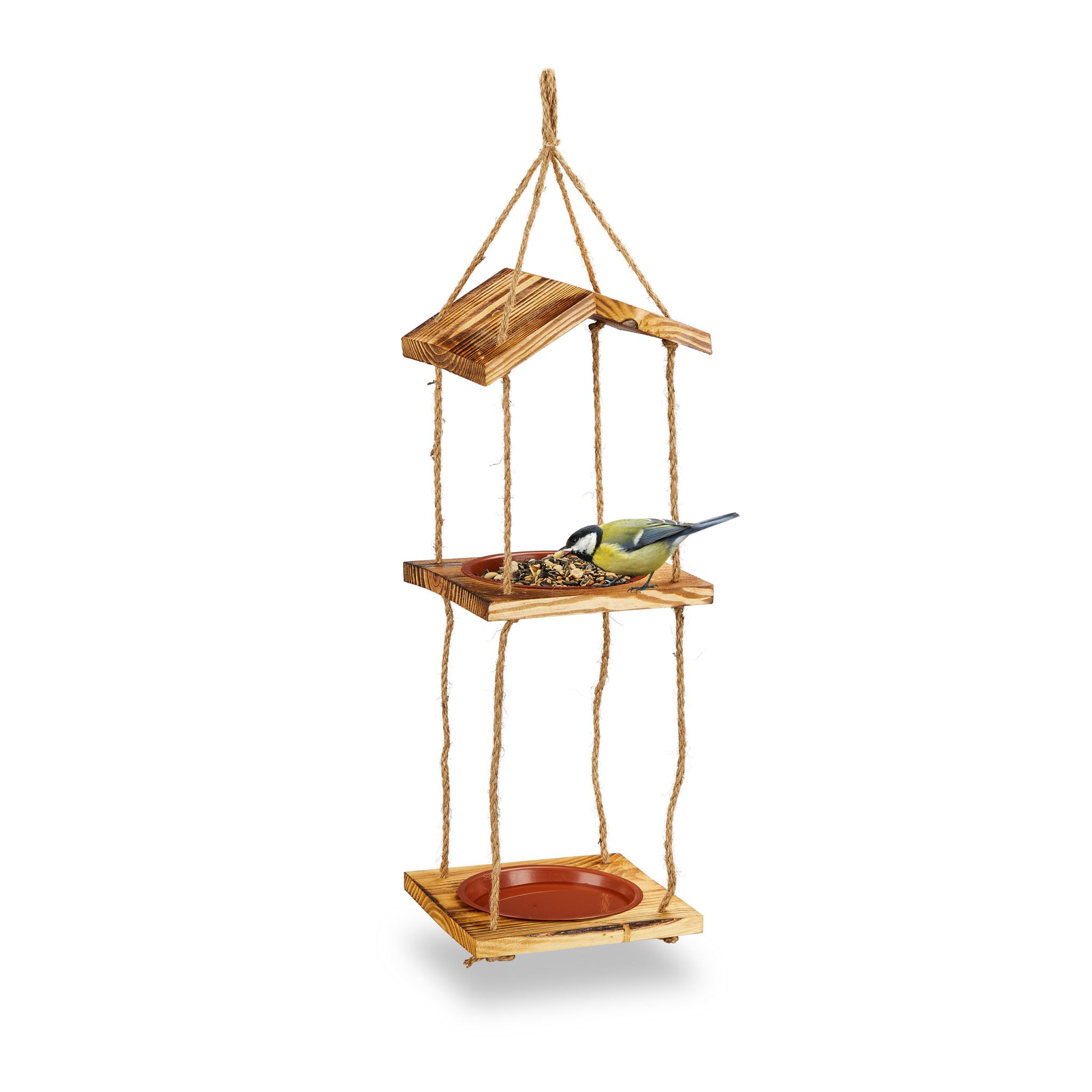 Vogelfutterstation mit 2 Schalen Braun-Hellbraun