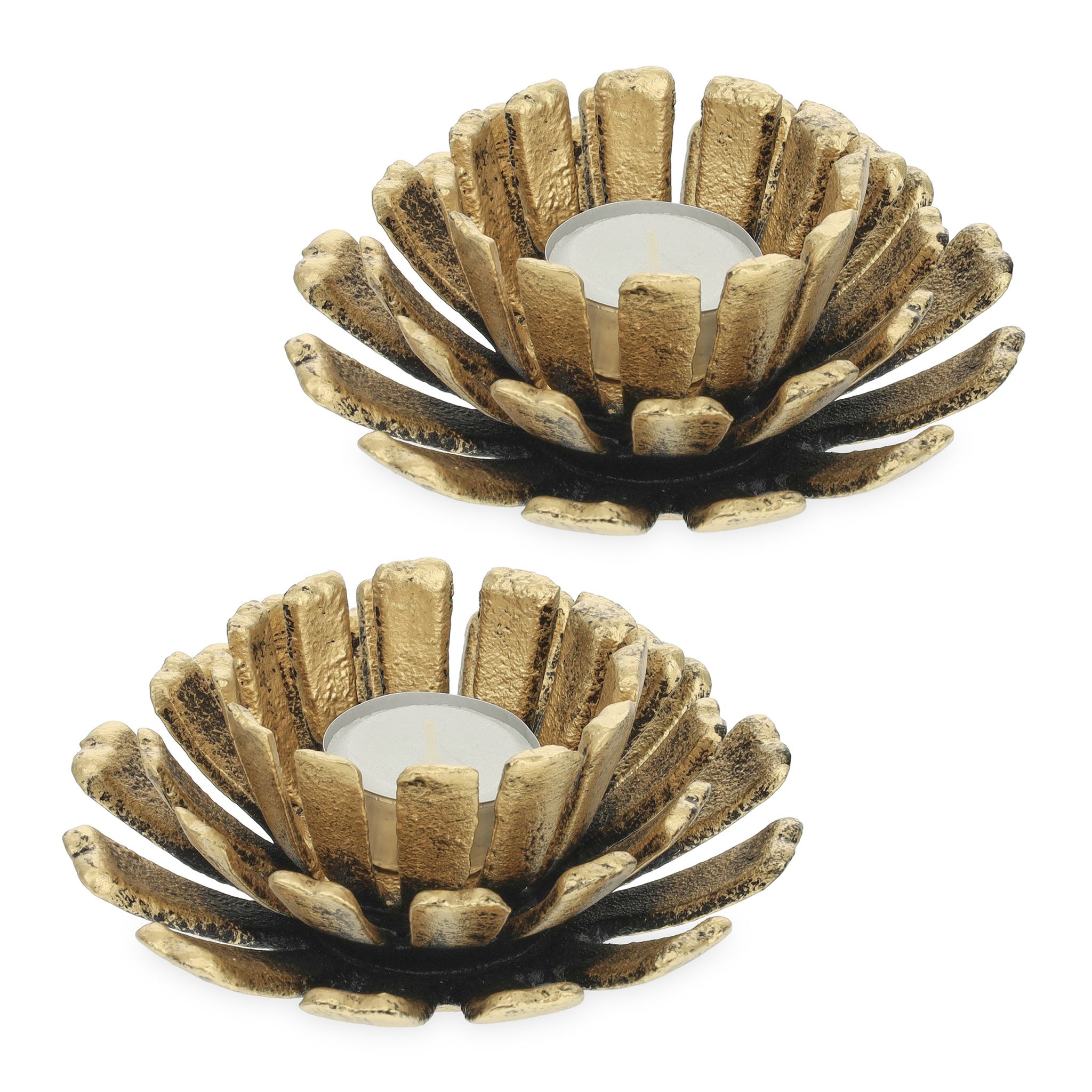 Teelichthalter Blumenform 2er-Set Gold