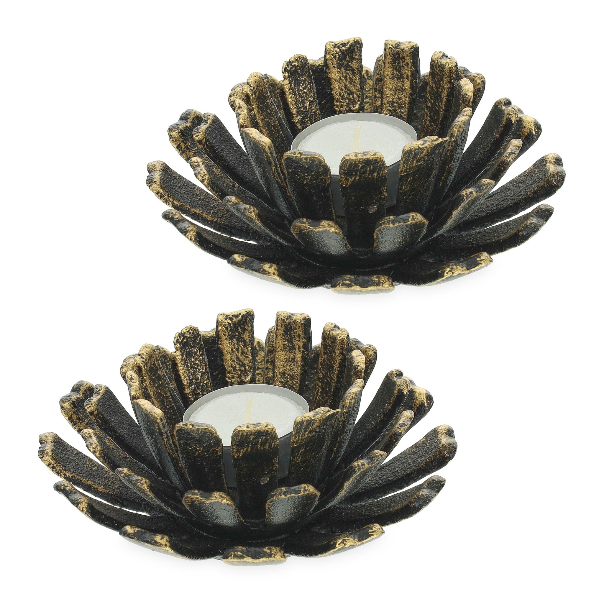 Teelichthalter Blumenform 2er-Set Gold-Schwarz