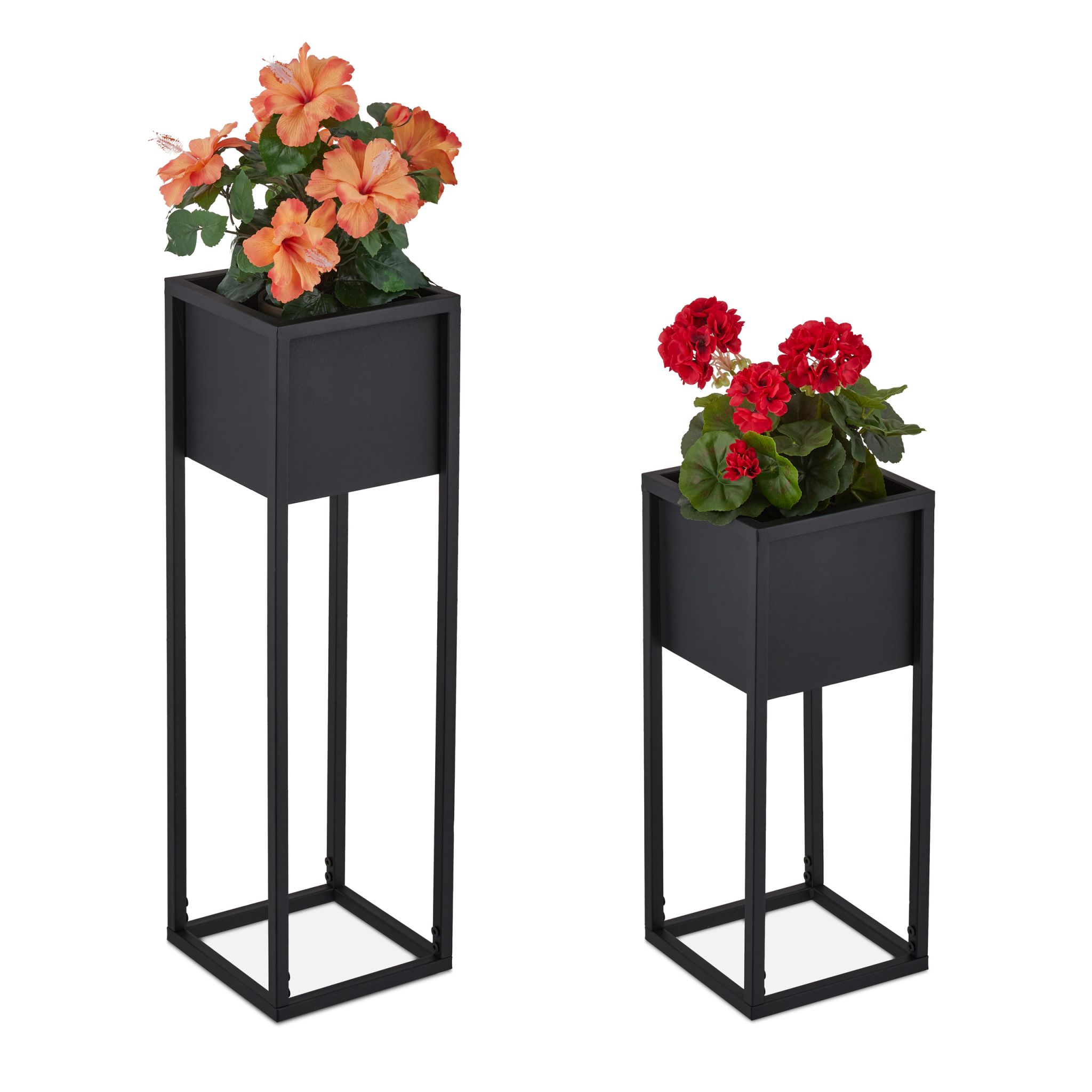 Blumenständer Metall 2er-Set Schwarz