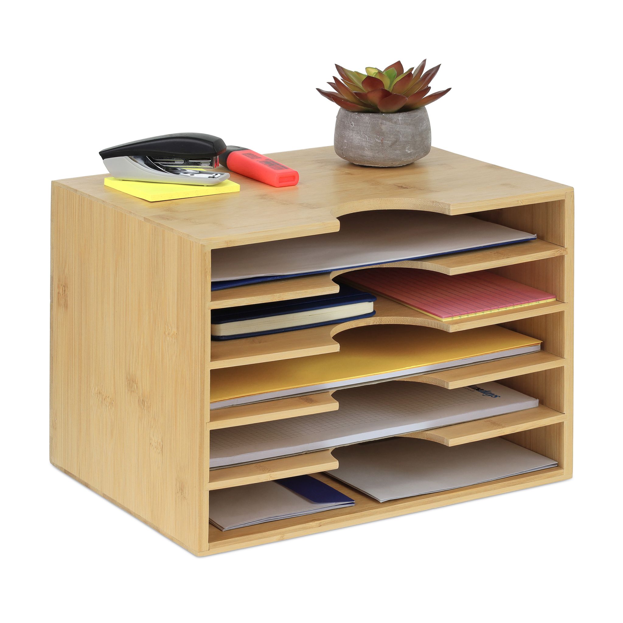 Briefablage Bambus mit 5 Fächern Hellbraun