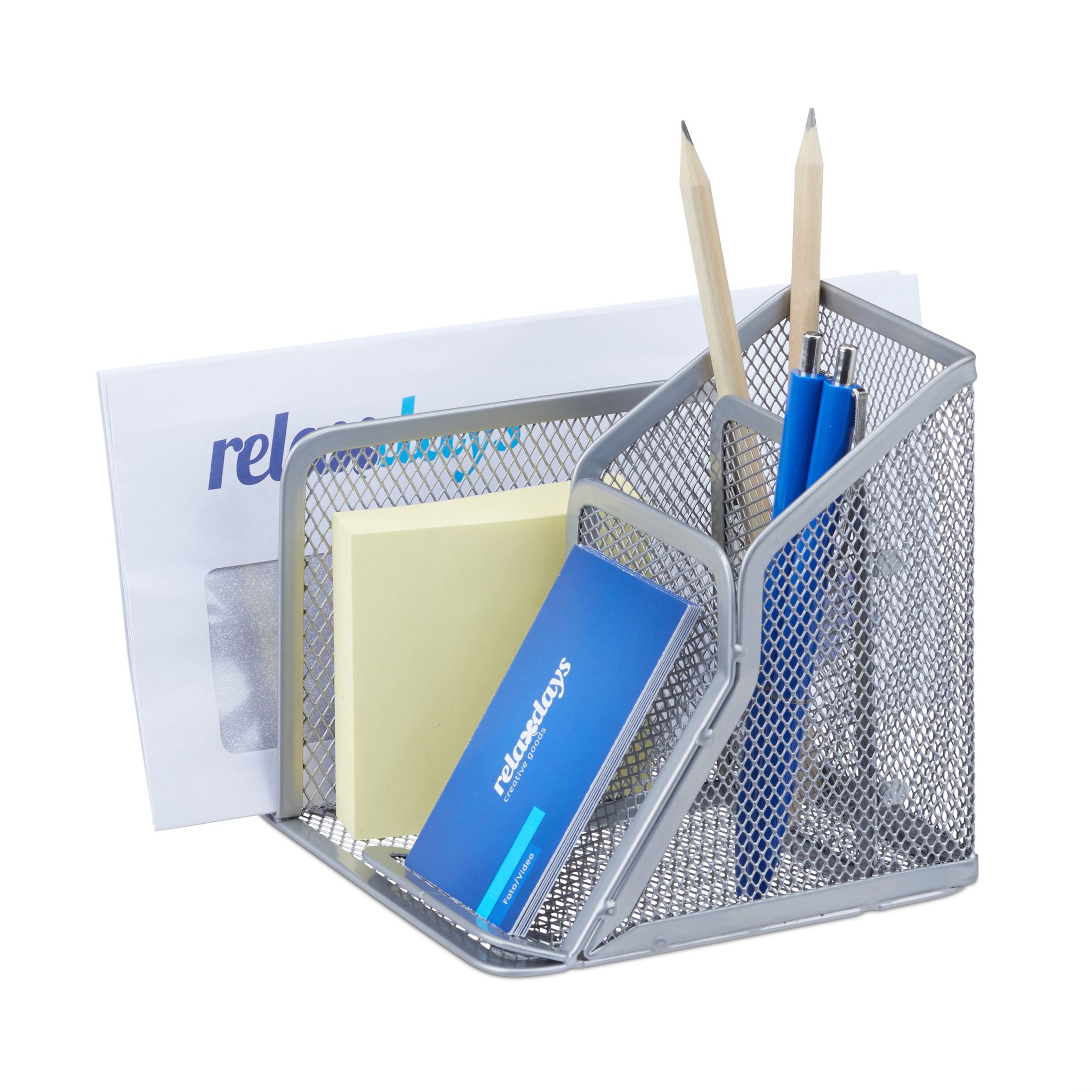 Stiftehalter Mesh mit Briefständer Silber