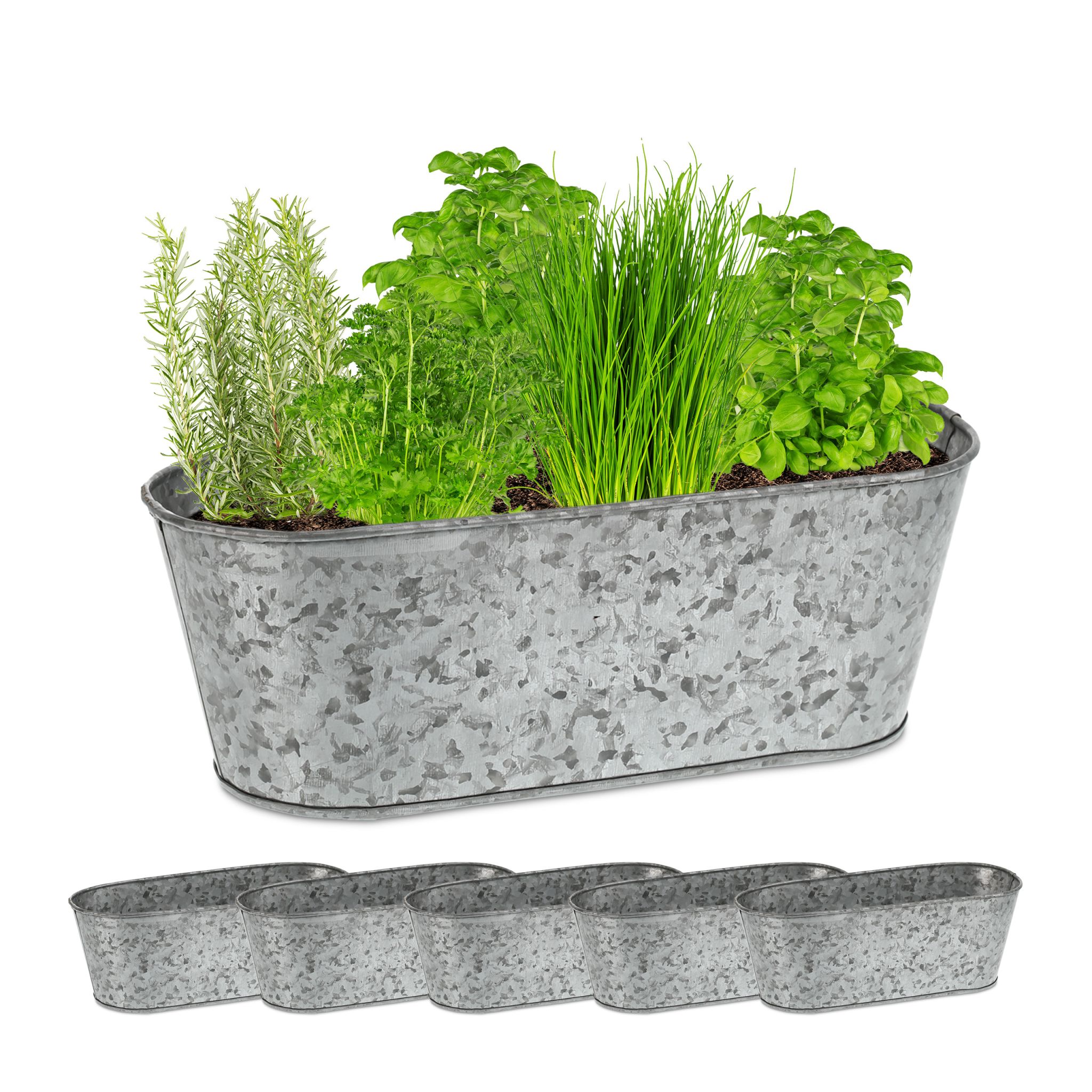 Zinkwanne oval 6er-Set Silber
