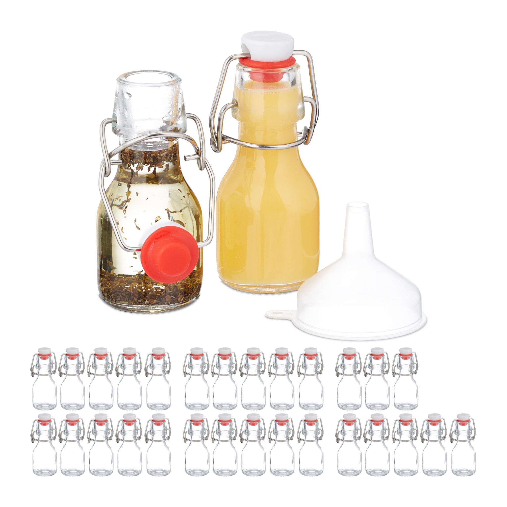 Kleine Flaschen mit Bügelverschluss Set Weiss-Rot-Transparent