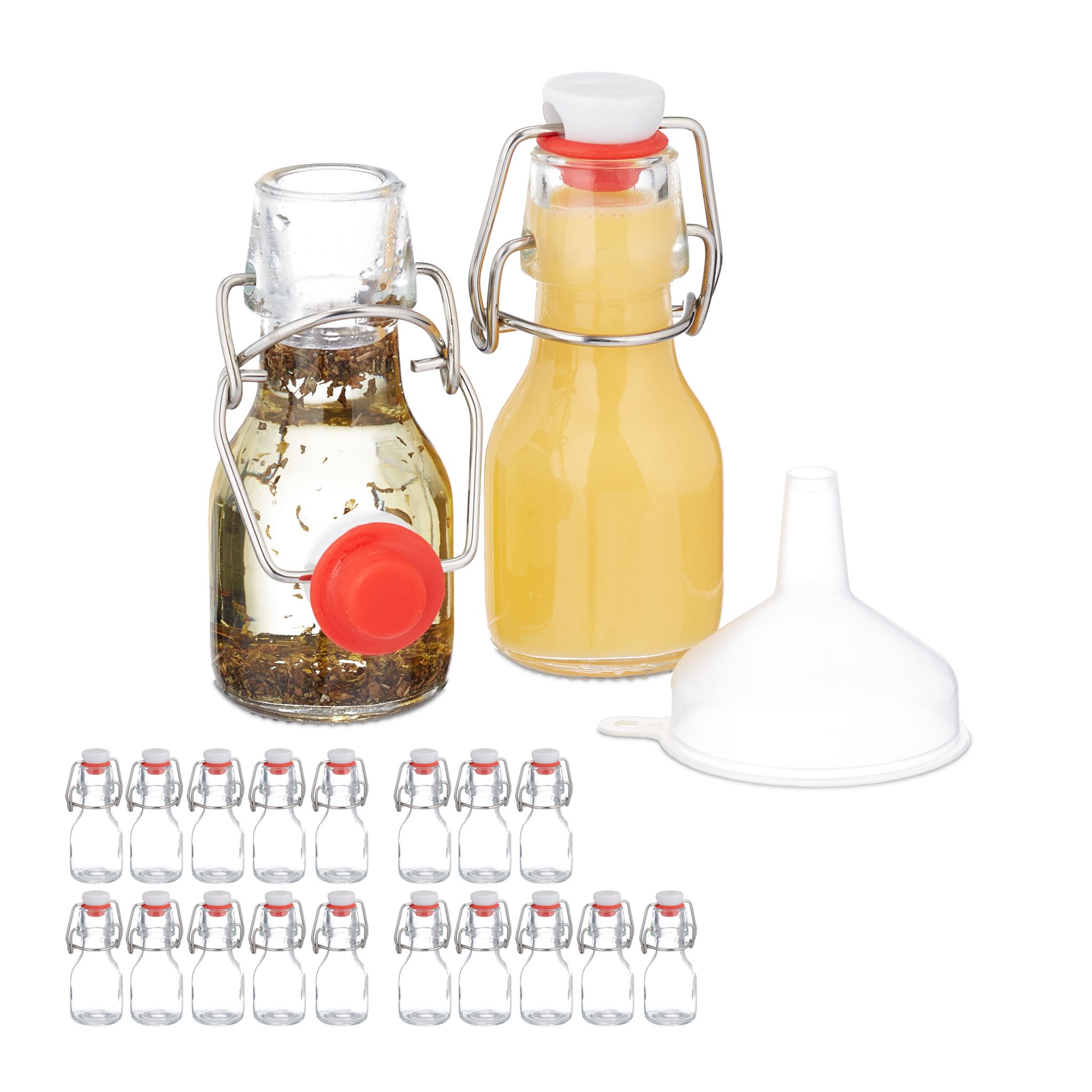 Kleine Flaschen mit Bügelverschluss Set Weiss-Rot-Transparent