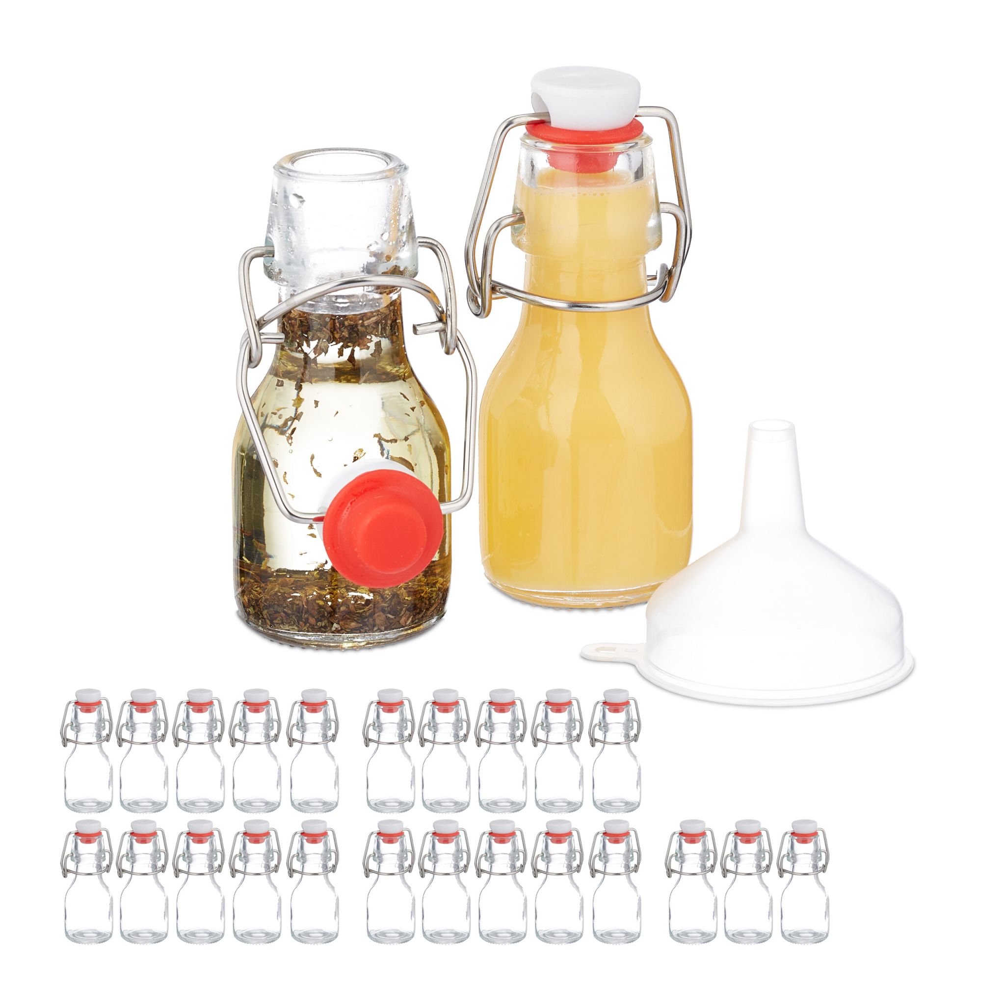 Kleine Flaschen mit Bügelverschluss Set Weiss-Rot-Transparent