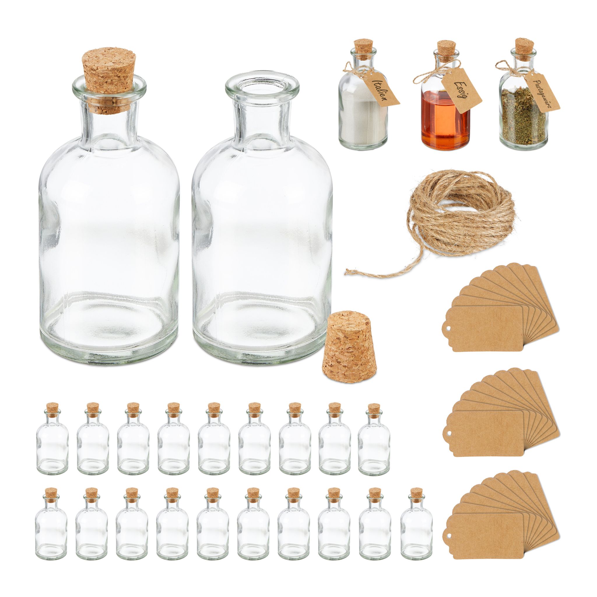 Dekogläser-Set mit Korkdeckel Hellbraun-Transparent