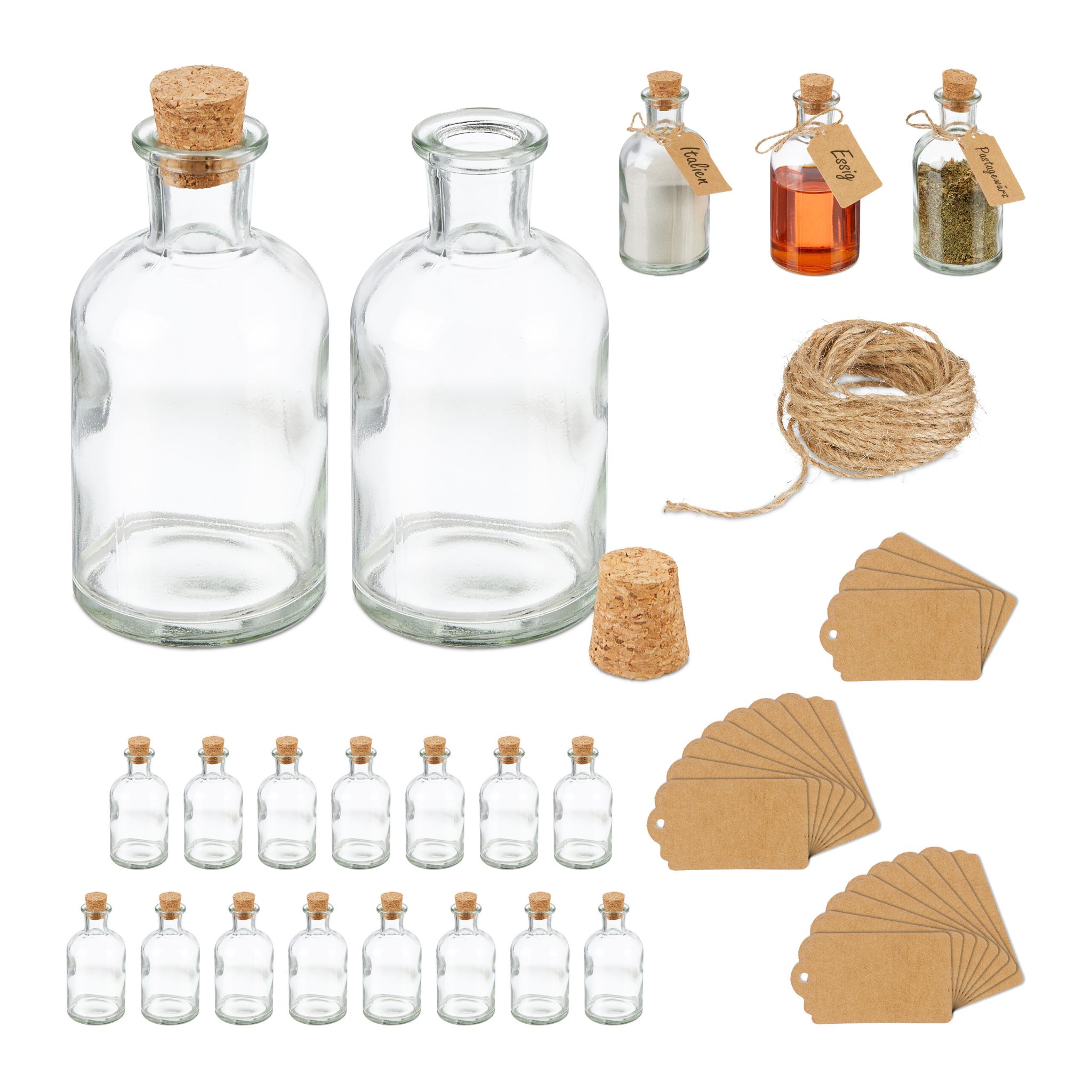 Dekogläser-Set mit Korkdeckel Hellbraun-Transparent