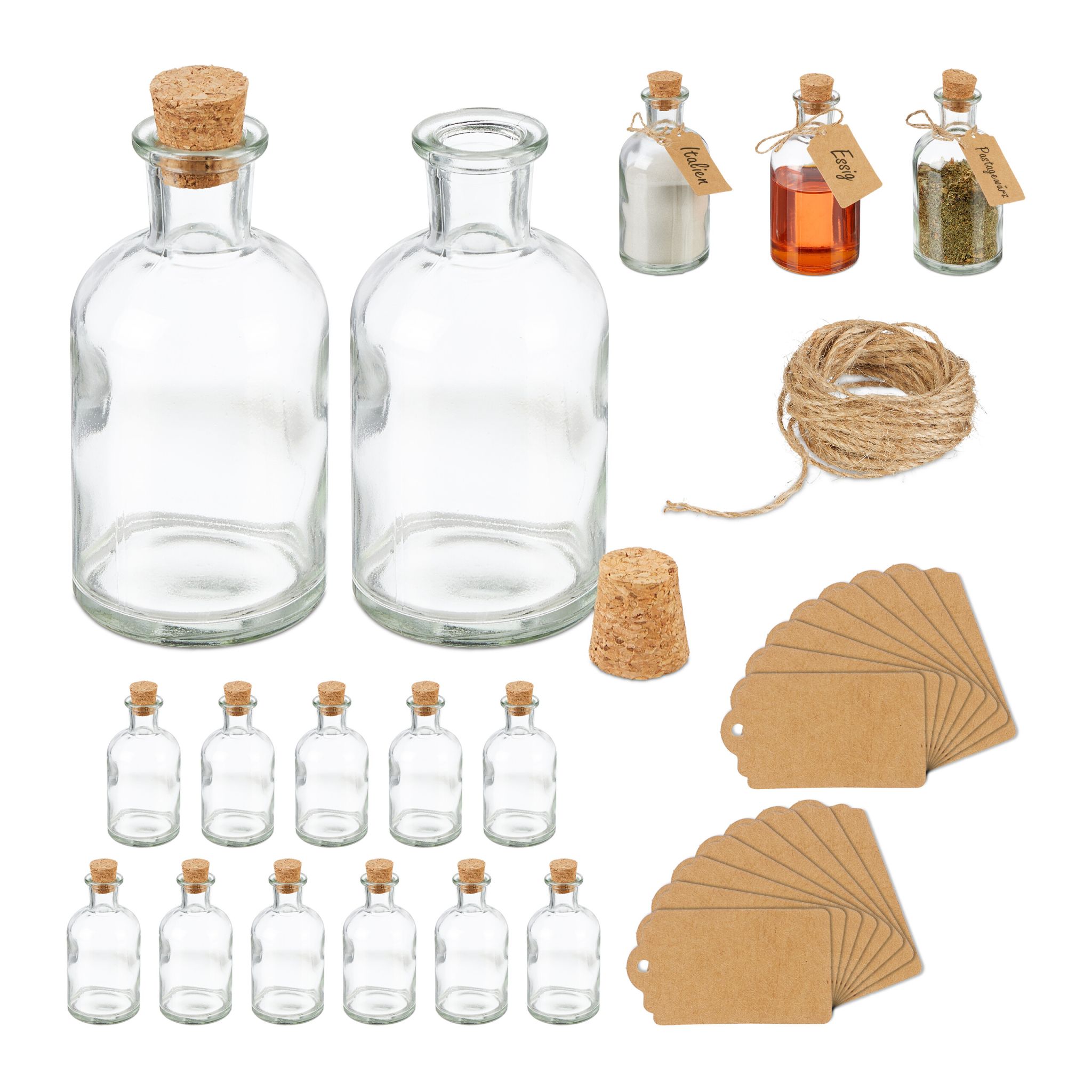Dekogläser-Set mit Korkdeckel Hellbraun-Transparent