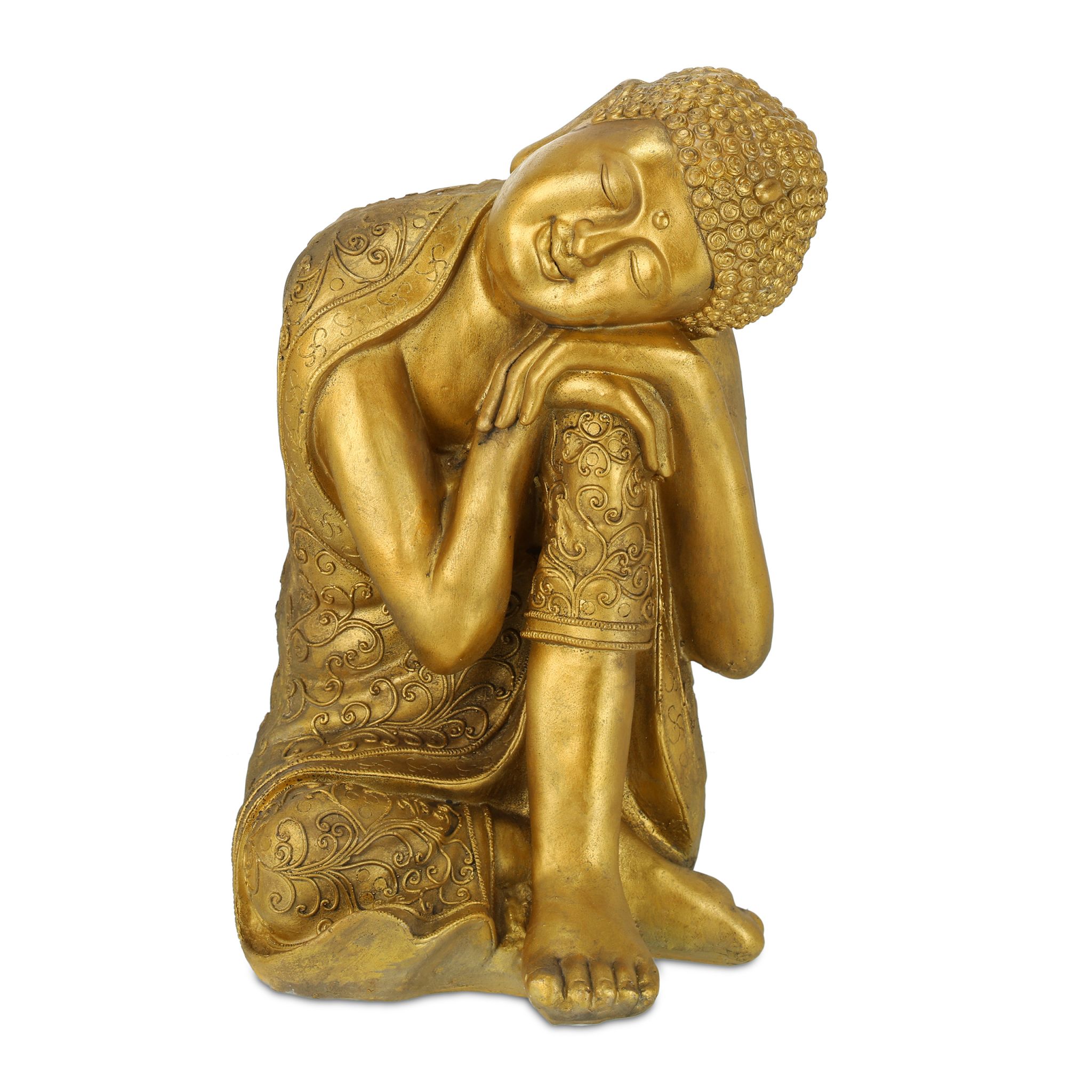 Buddha Figur mit geneigtem Kopf 60cm Gold