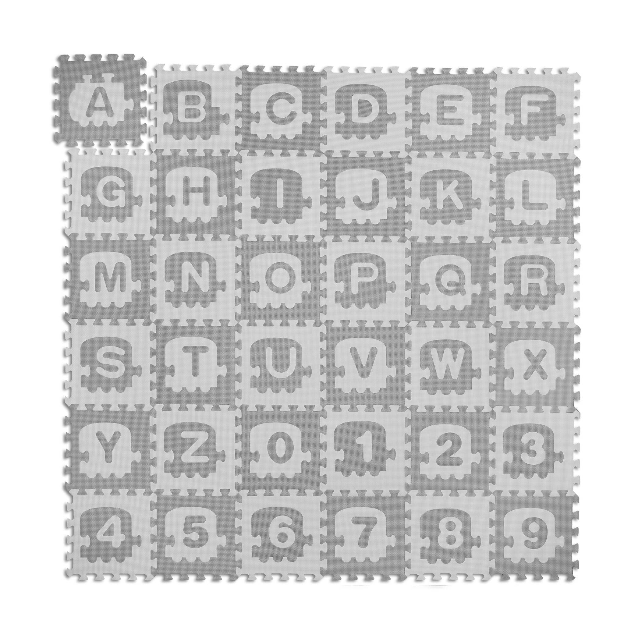 Puzzlematte ABC und Zahlen Weiss-Grau