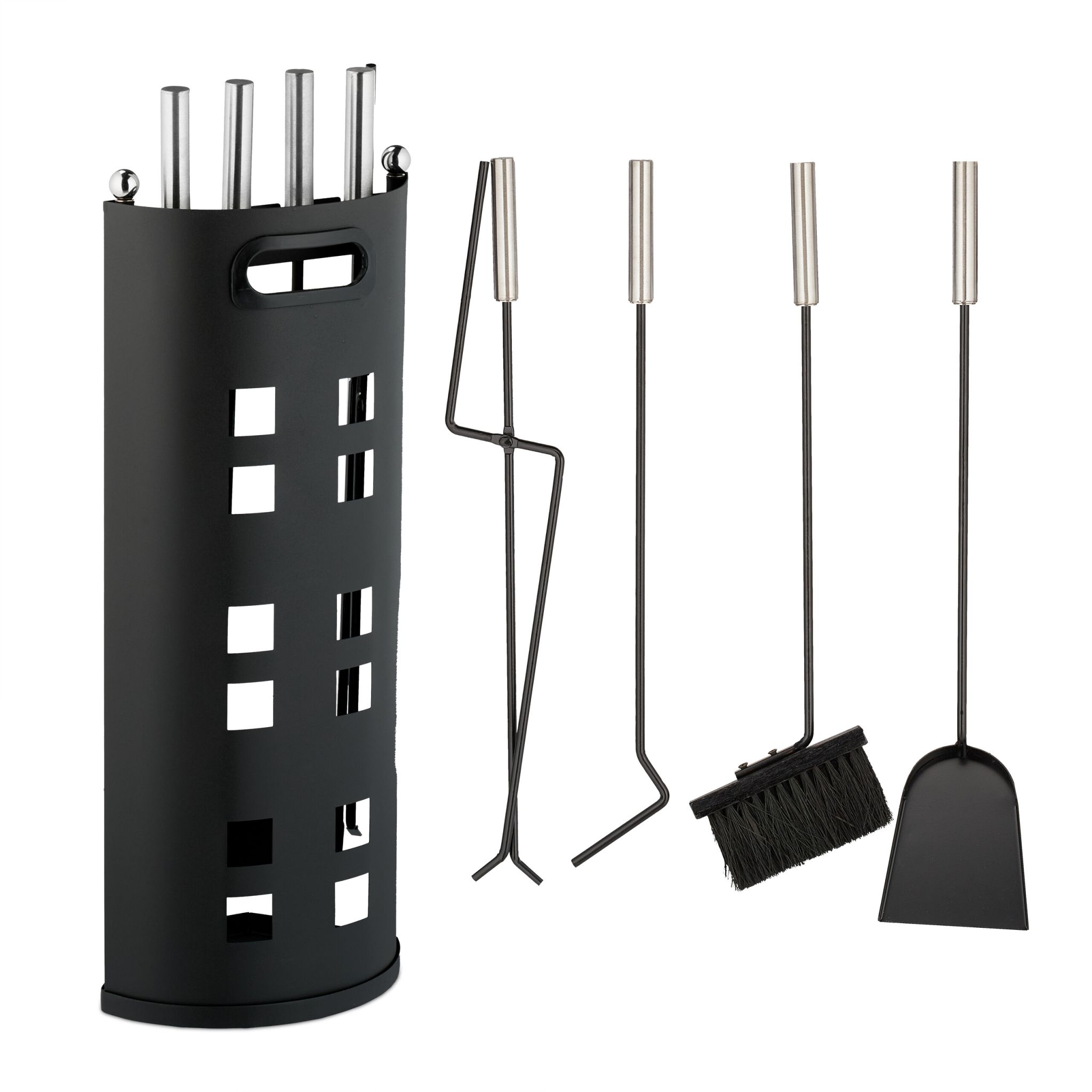 Kaminbesteck 5tlg. Schwarz-Silber