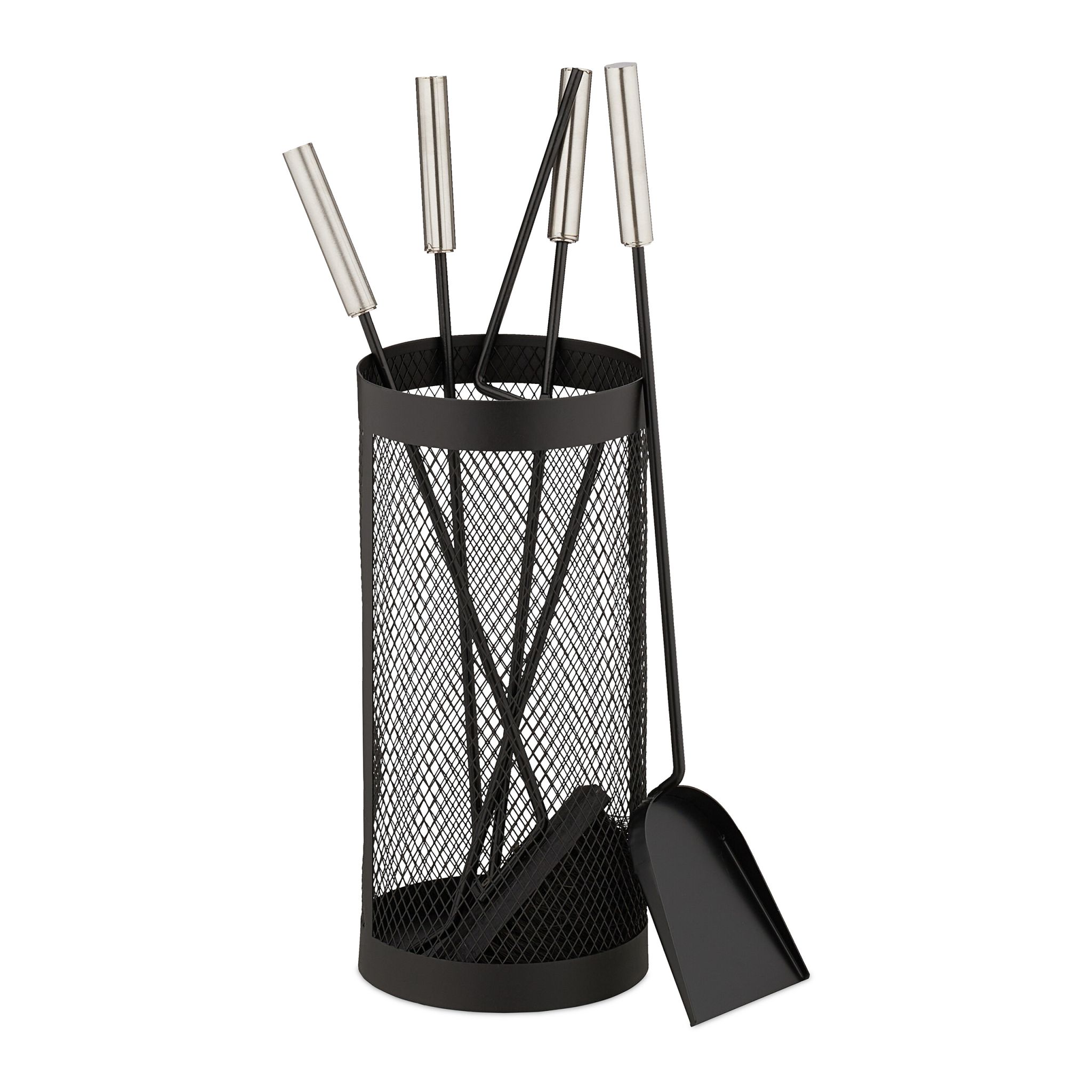 Kaminbesteck Eimer 5tlg. Schwarz-Silber