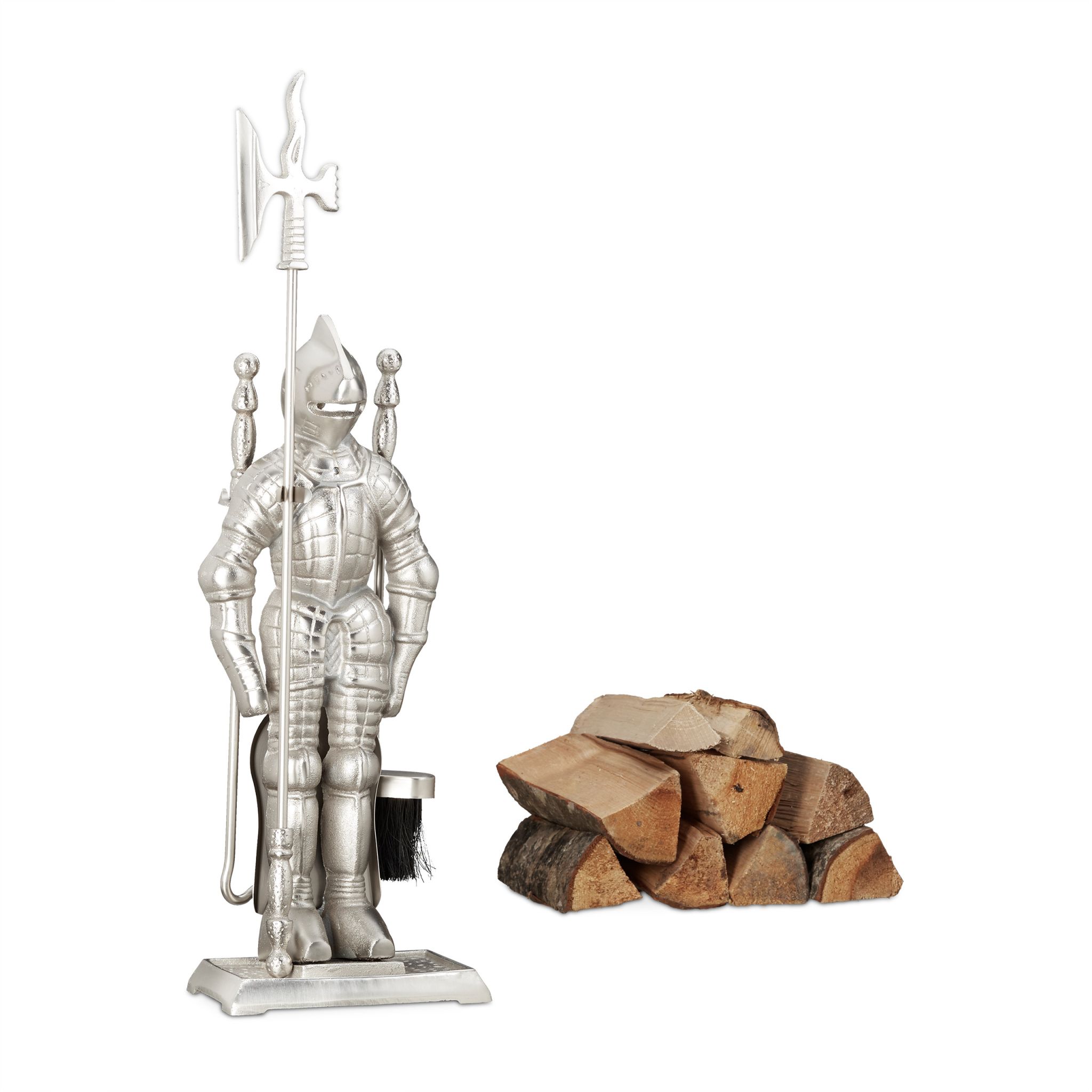 Kaminbesteck Ritter Gusseisen 4 teilig Schwarz-Silber