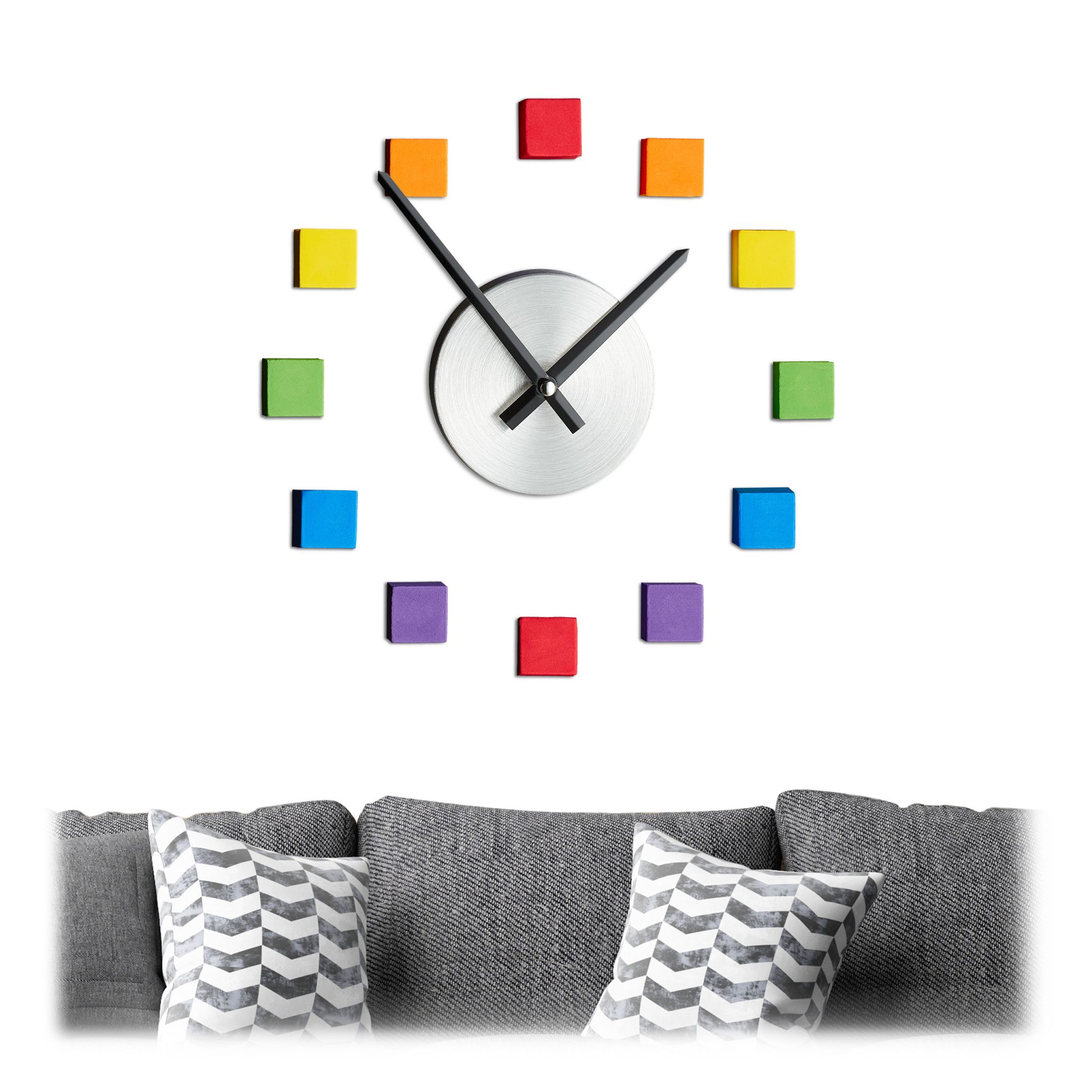 Wanduhr DIY bunt Gelb-Schwarz-Silber