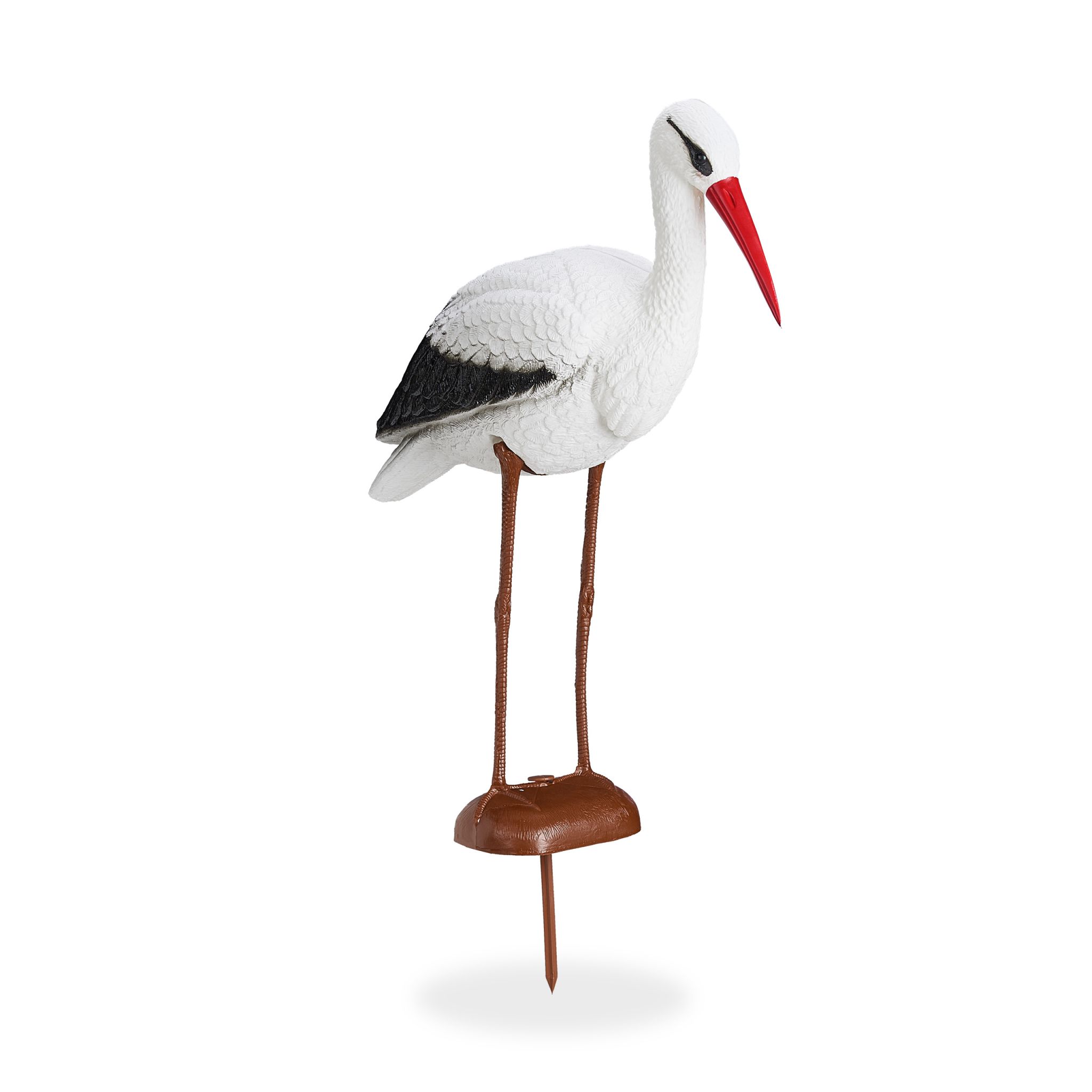 Gartenfigur Storch Weiss-Braun-Schwarz