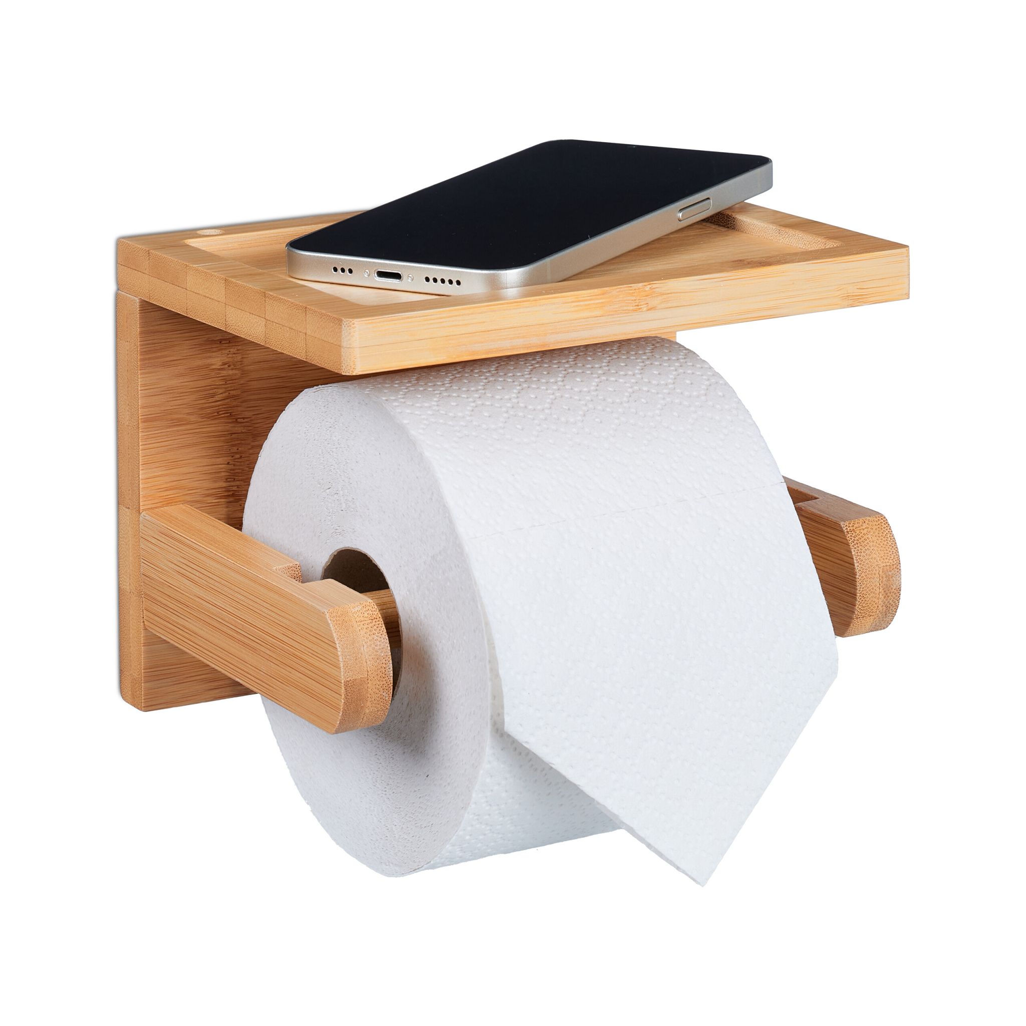 Bambus Toilettenpapierhalter mit Ablage Hellbraun