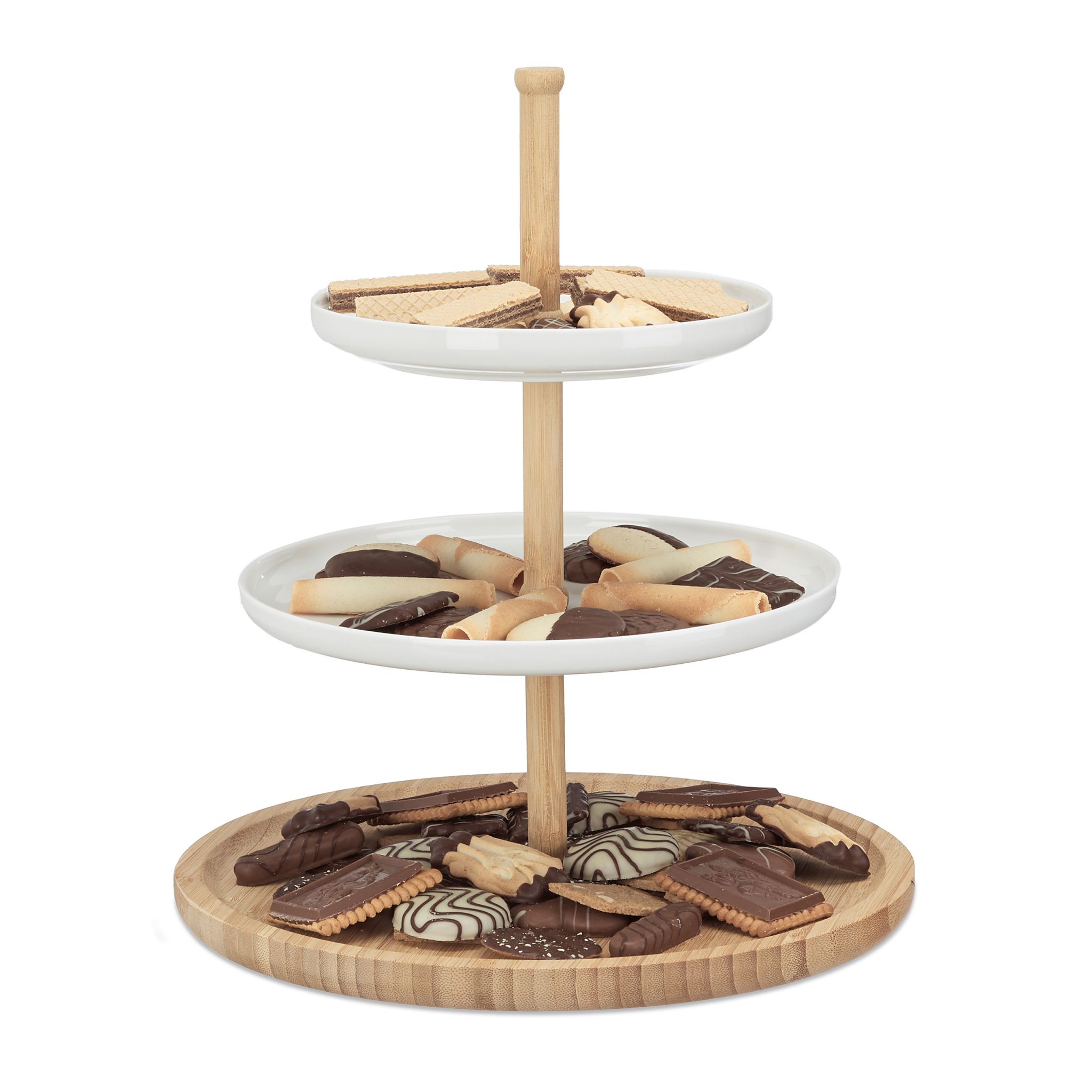 Etagere Bambus und Keramik Weiss-Hellbraun