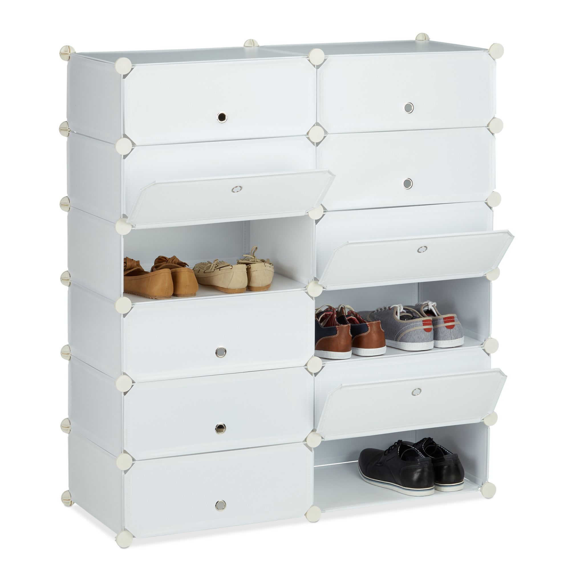 Schuhschrank mit 12 Fächern Weiss-Silber-Transparent