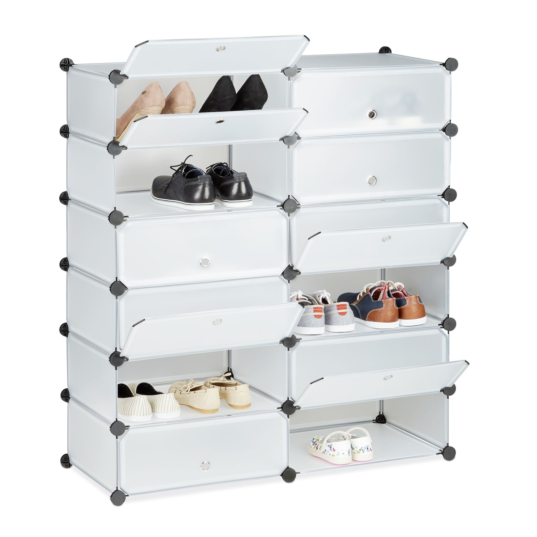 Schuhschrank mit 12 Fächern Schwarz-Silber-Transparent