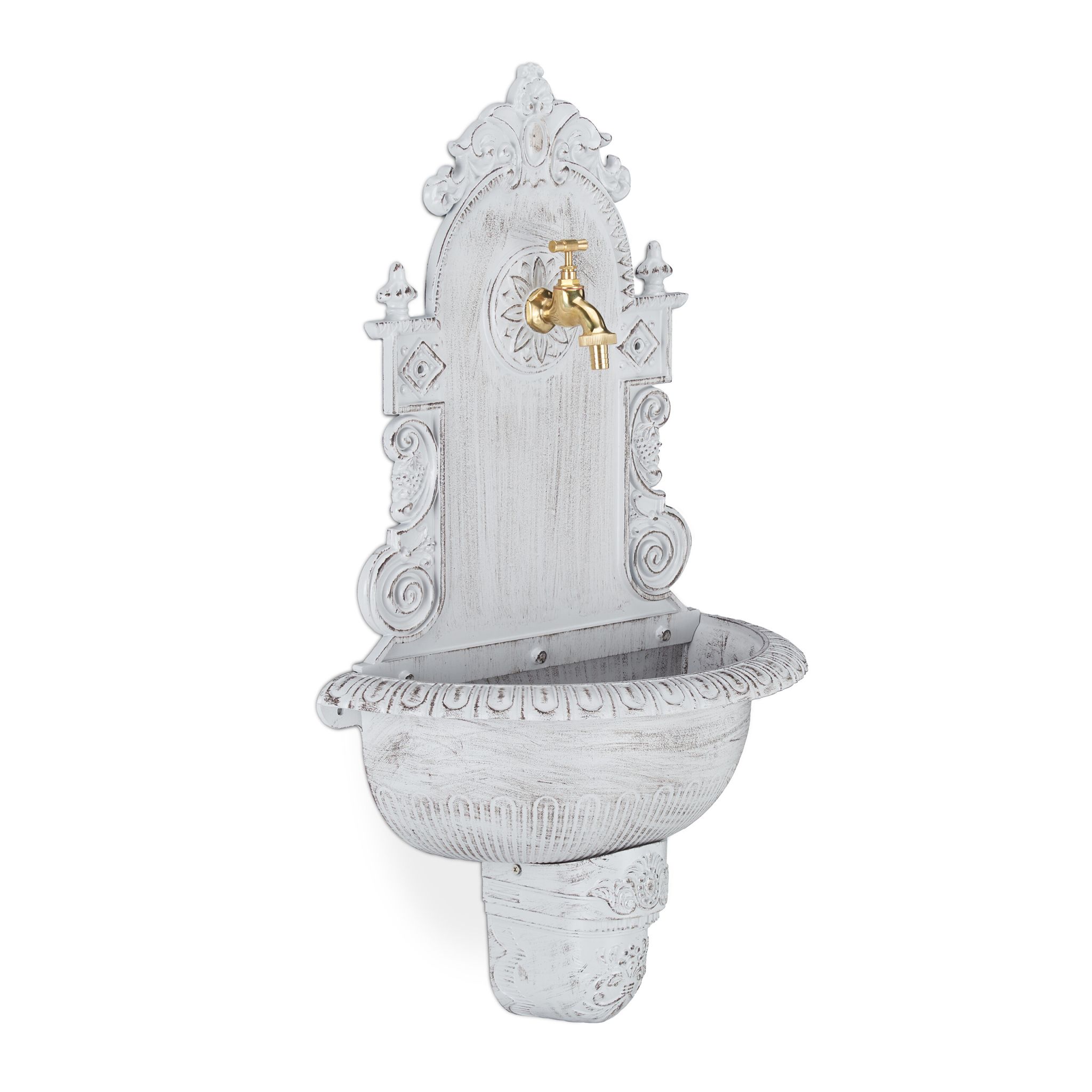 XL Wandbrunnen antik Weiss-Gold