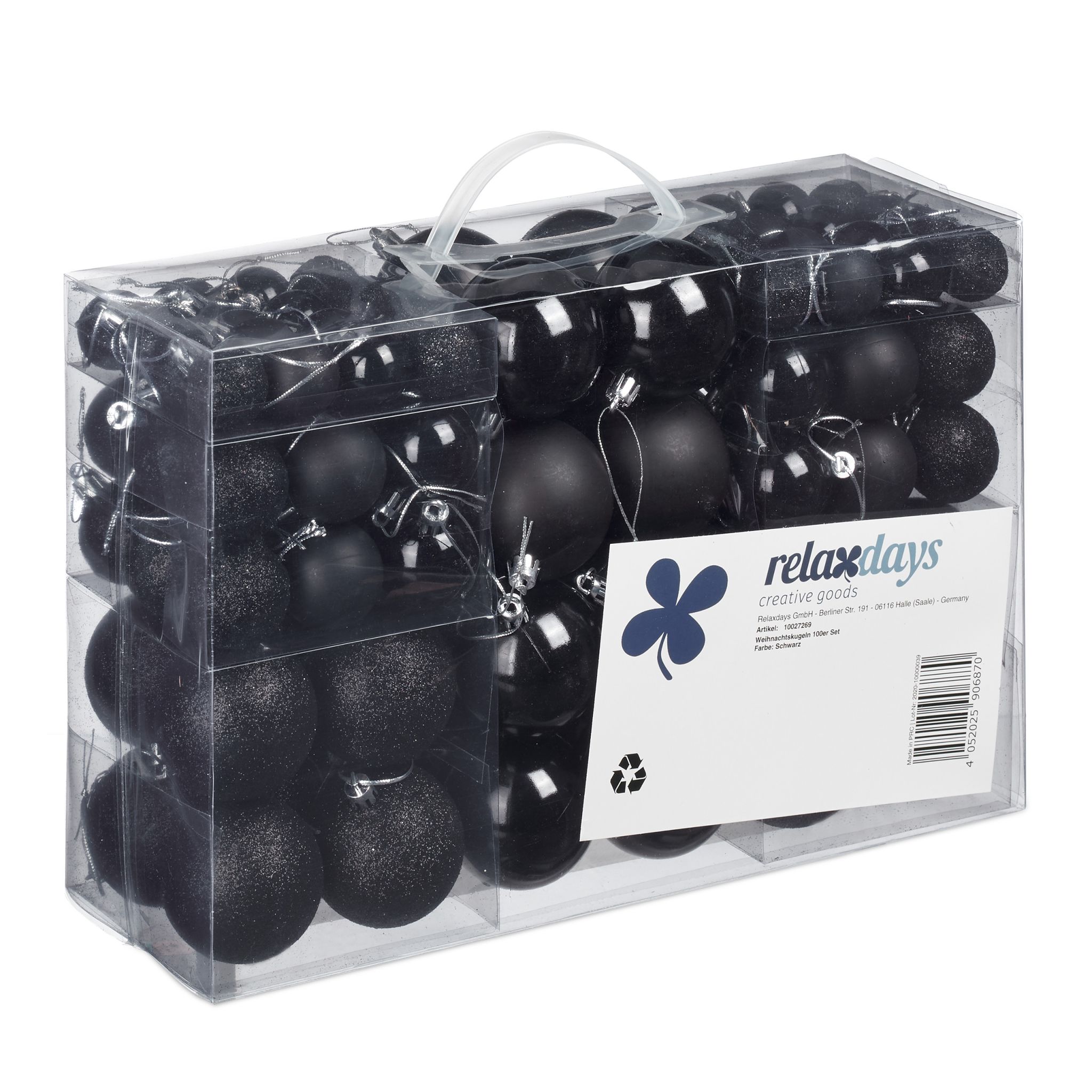 Weihnachtskugeln 100er-Set Schwarz-Silber