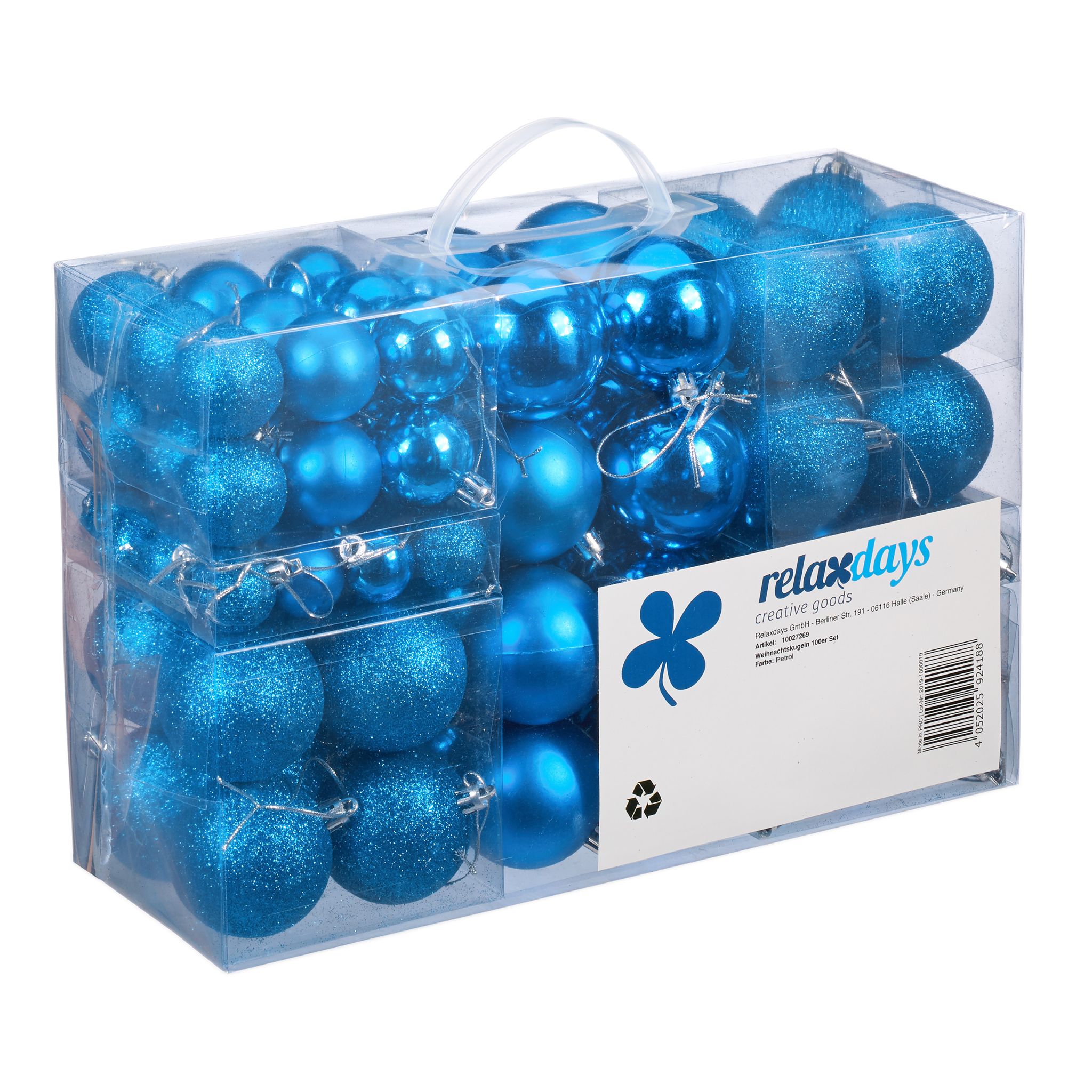Weihnachtskugeln 100er-Set Hellblau-Silber