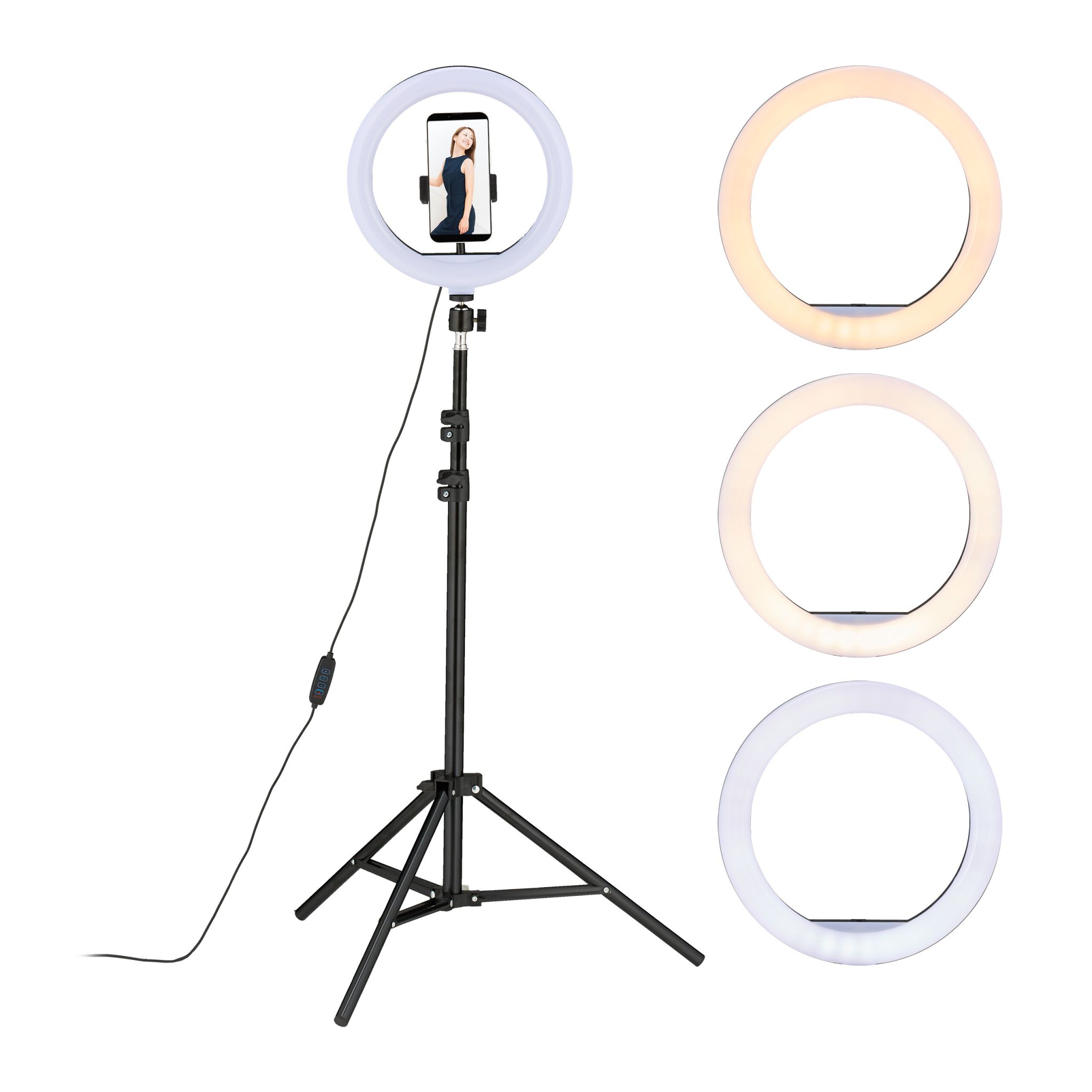 LED Ringlicht mit Stativ Weiss-Schwarz