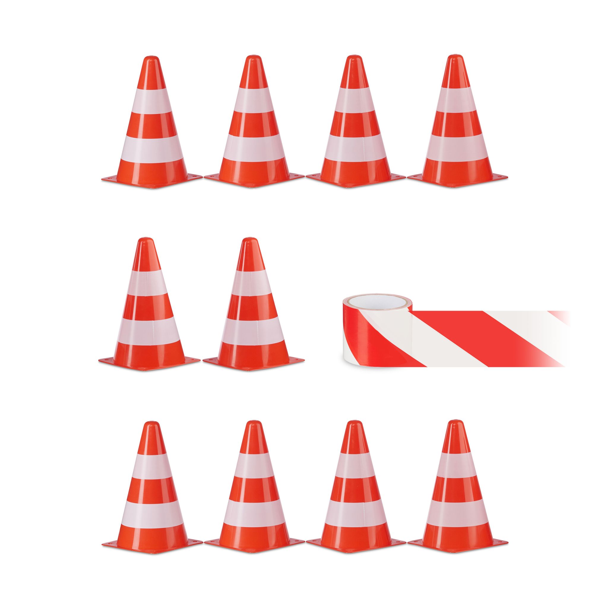 Pylonen 10er-Set mit Beutel & Warnband Weiss-Orange-Schwarz