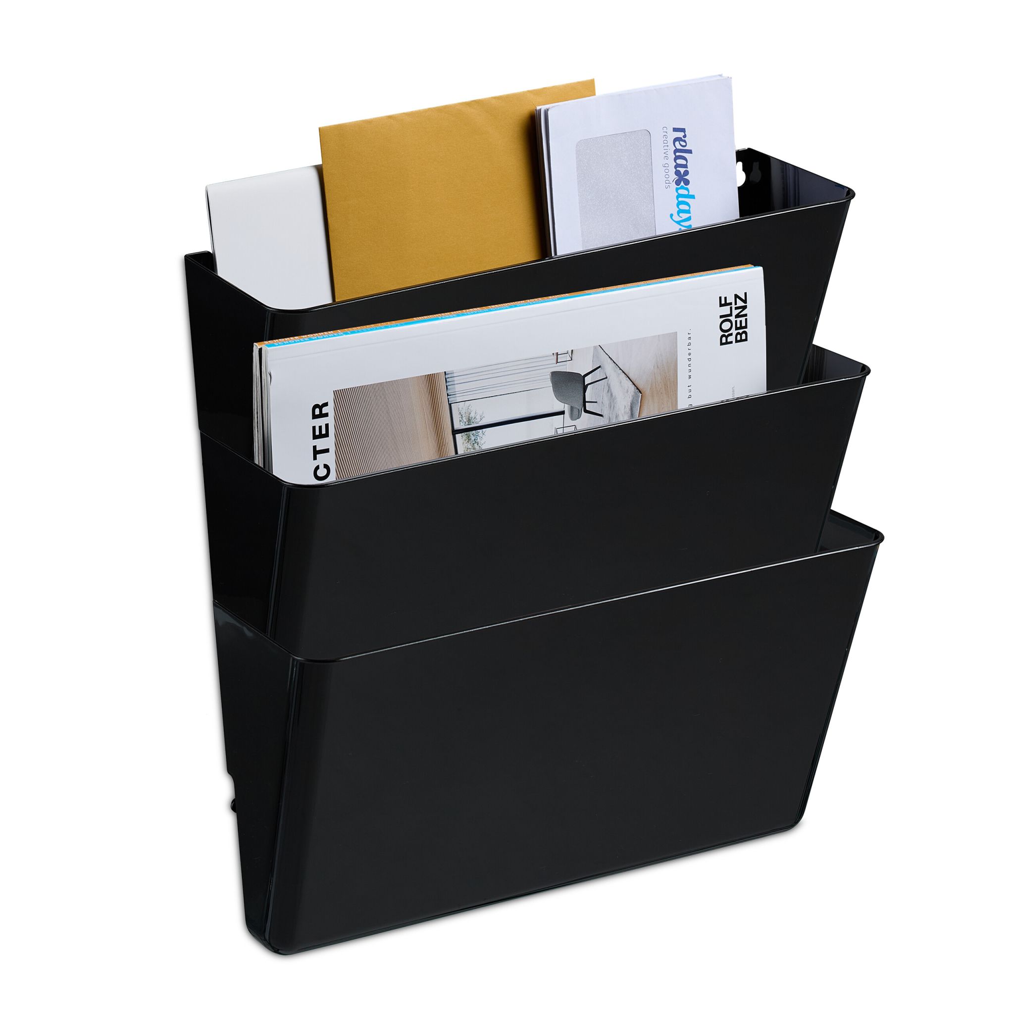 Zeitschriftenhalter Wand 3er-Set Schwarz