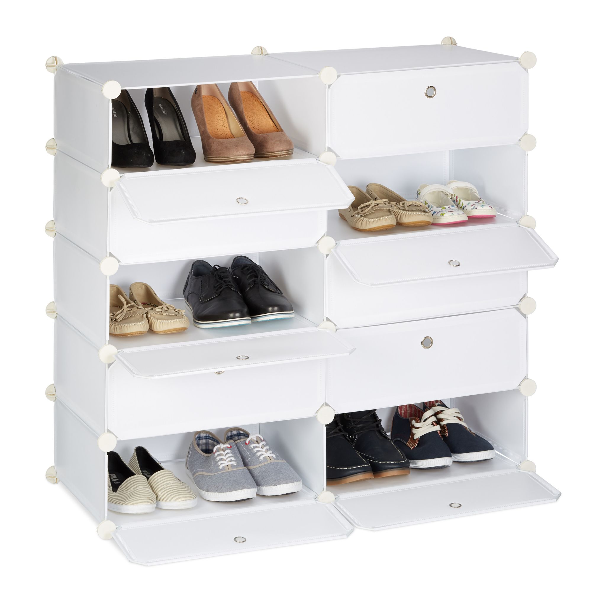 Schuhschrank mit 10 Fächern Weiss-Silber-Transparent