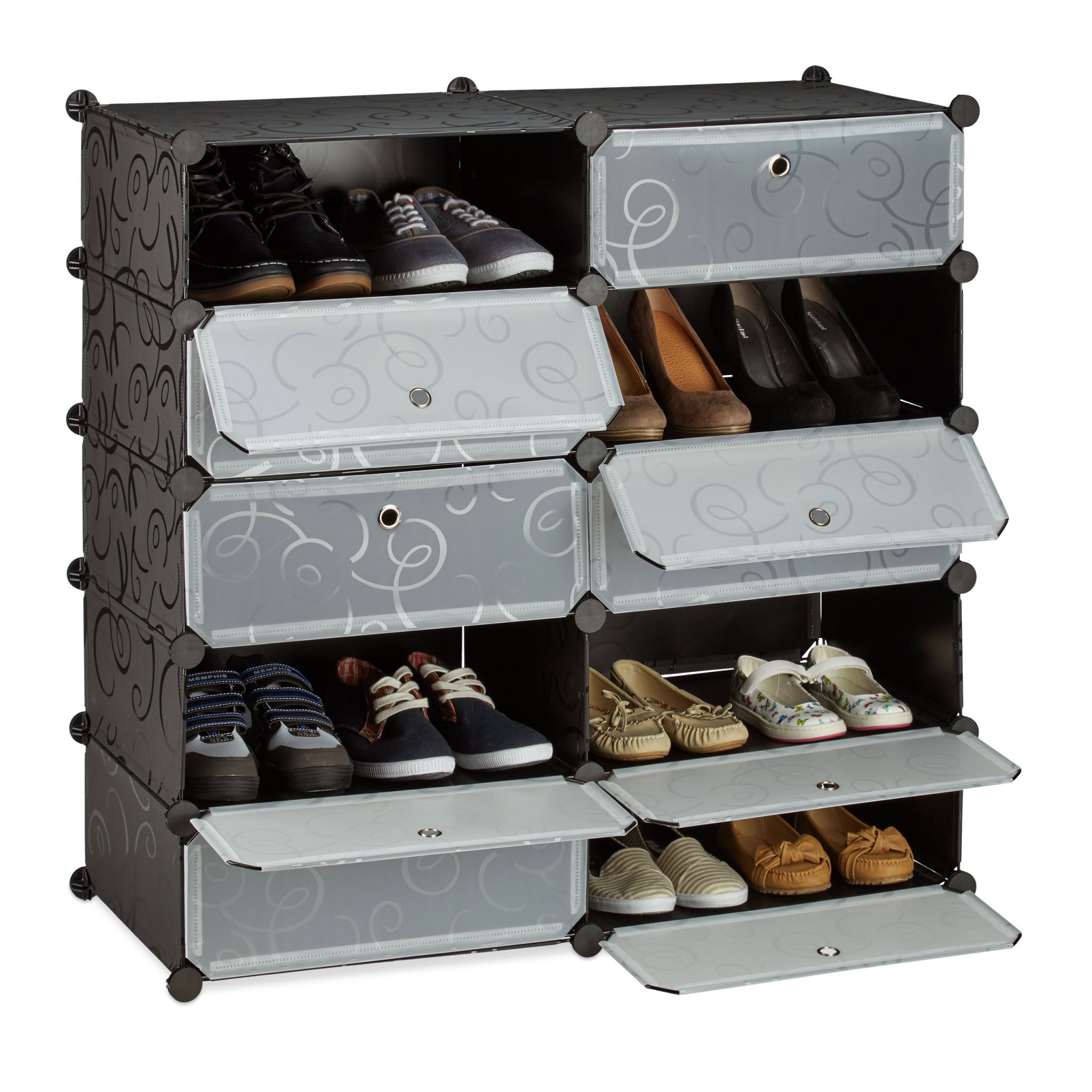 Schuhschrank mit 10 Fächern Schwarz-Silber-Transparent