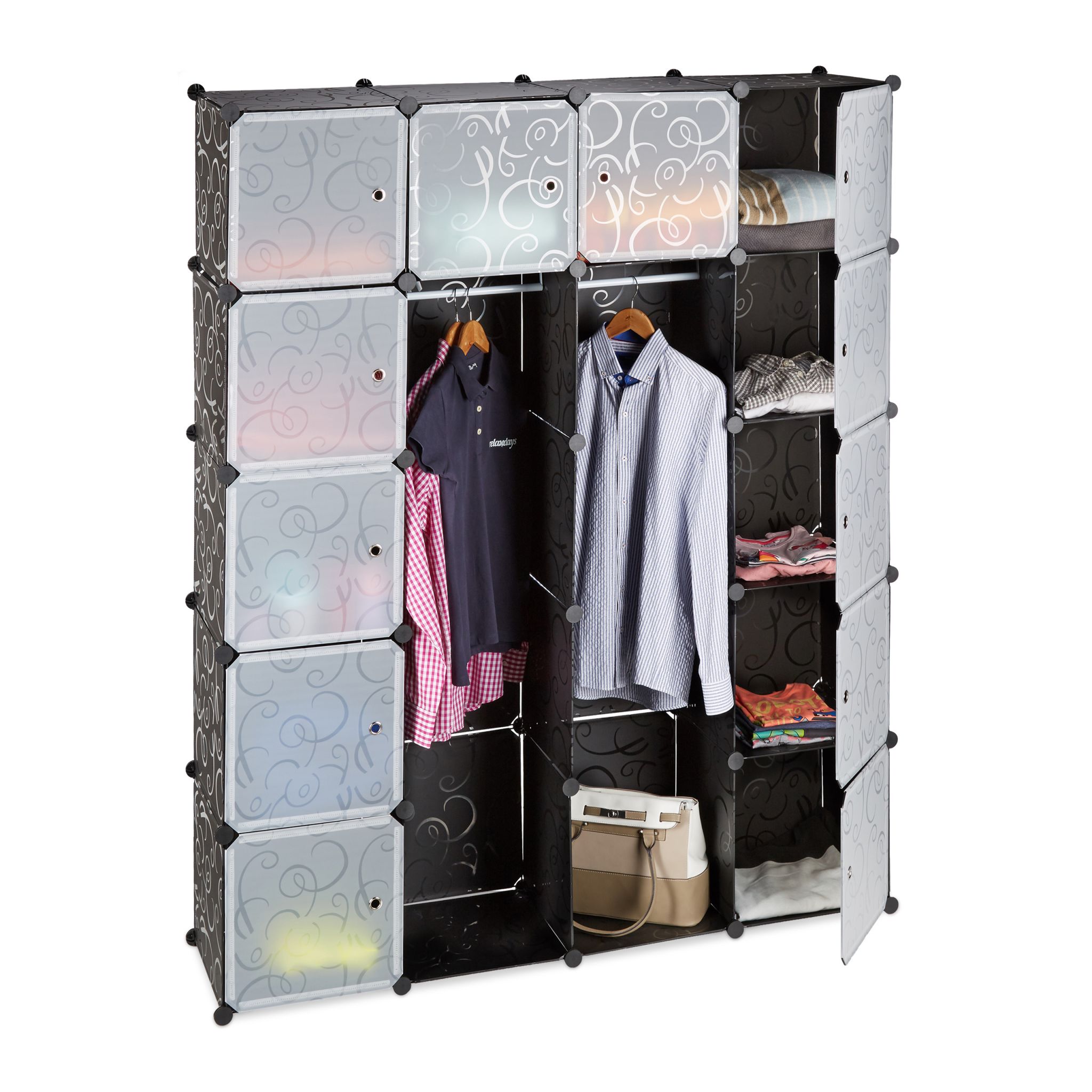 Kleiderschrank Stecksystem 14 Fächer Schwarz-Transparent