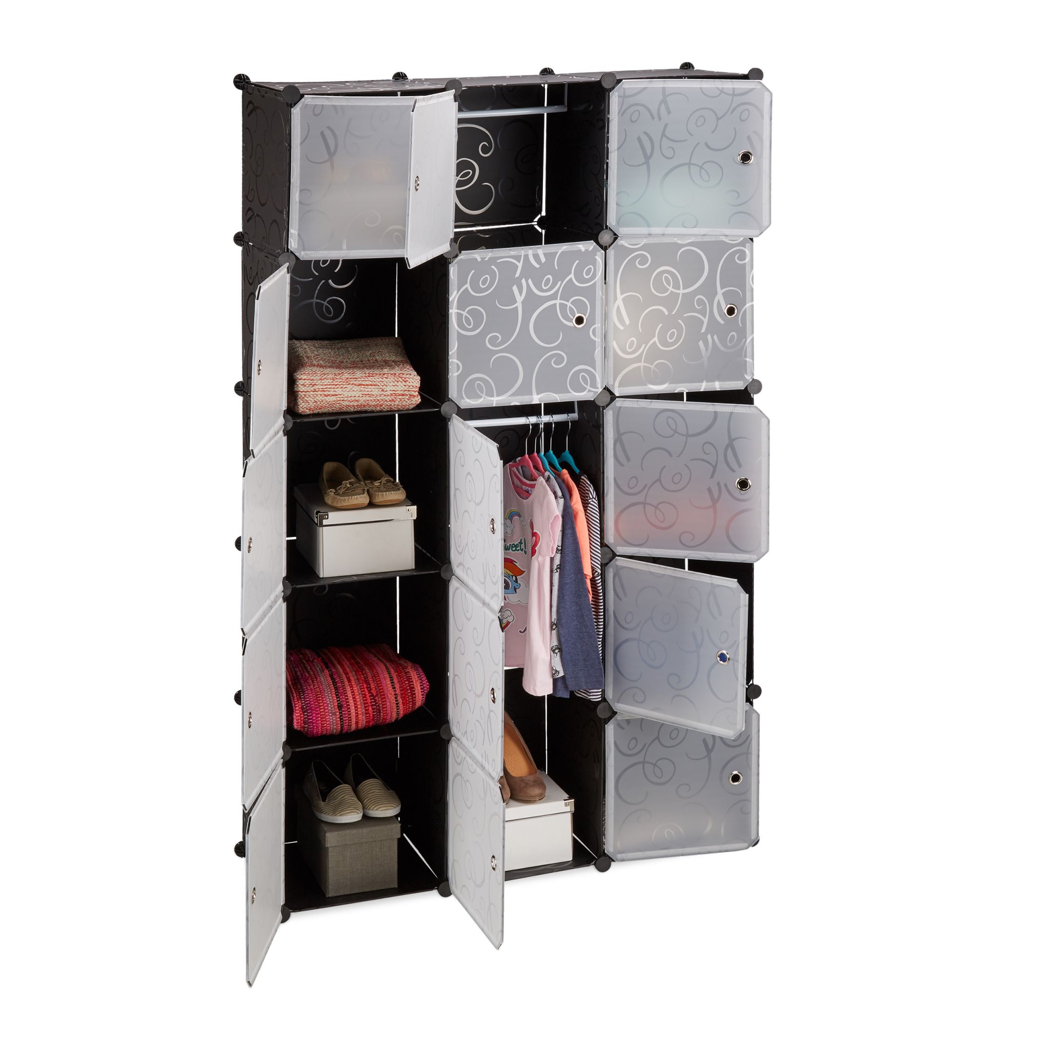 Regalsystem Kleiderschrank 11 Fächer Schwarz-Transparent