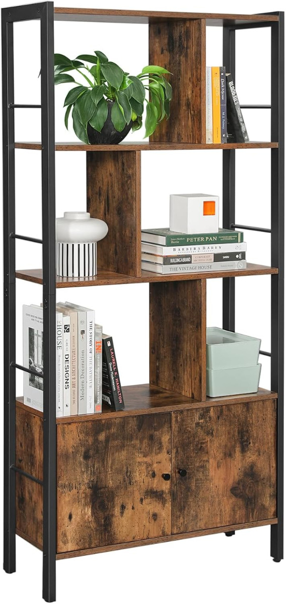 Bücherregal mit Türen Industrie-Design mit Stahlgestell Vintagebraun