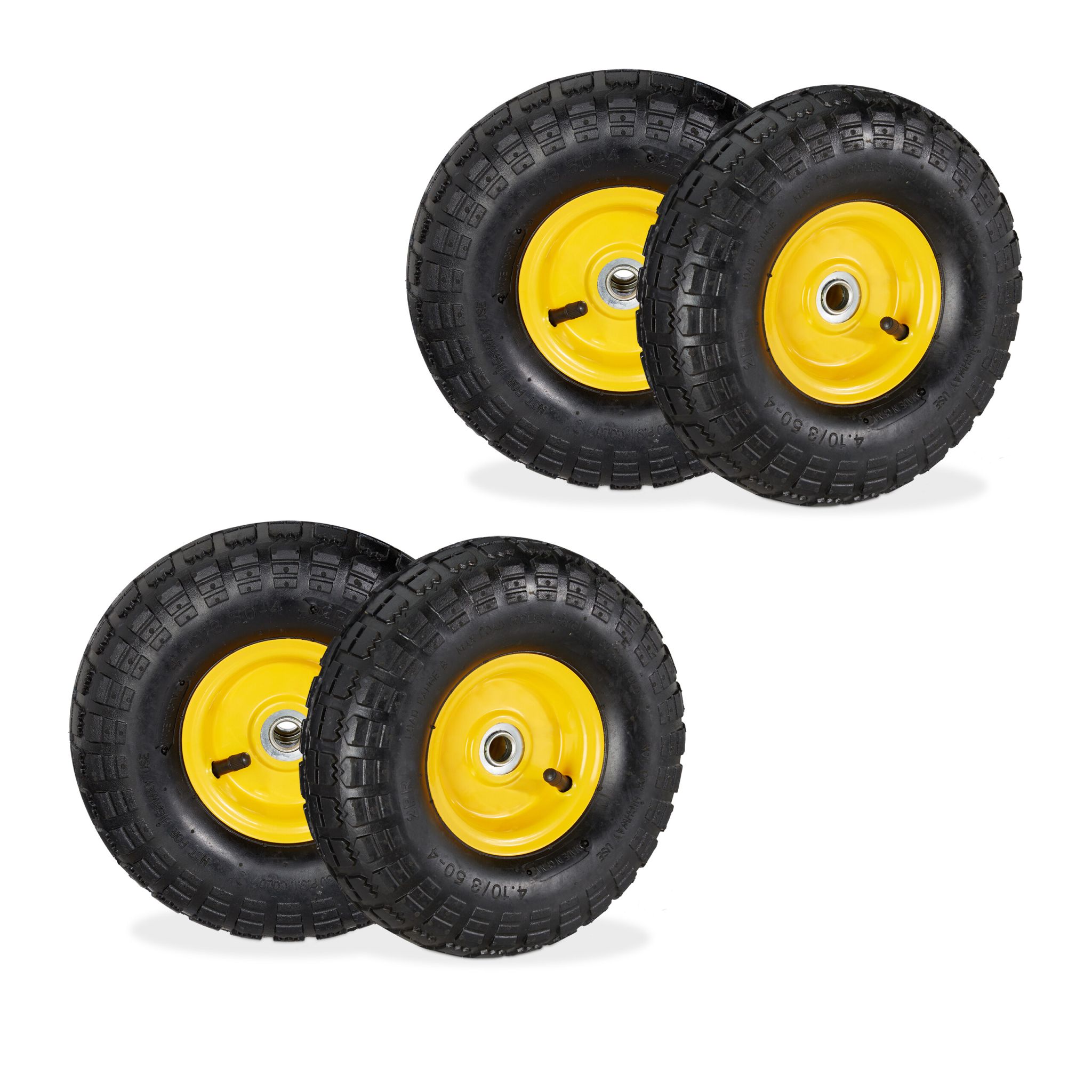 Sackkarrenrad 4er-Set 4.10 3.50-4 Gelb-Schwarz