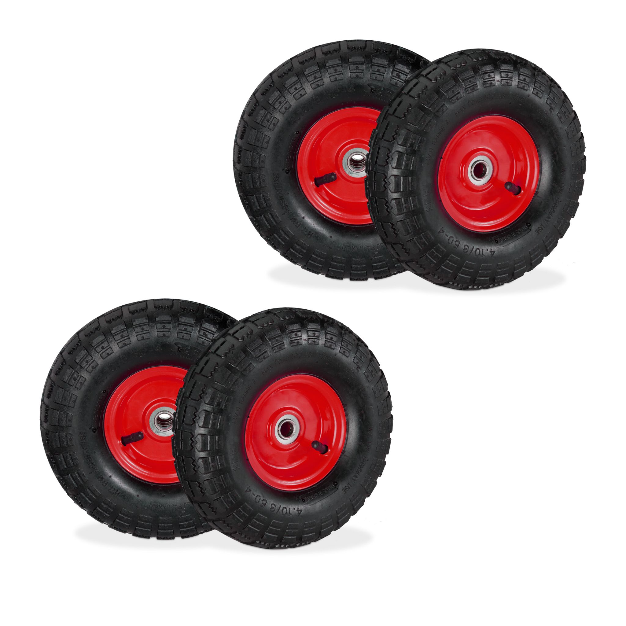 Sackkarrenrad 4er-Set 4.10 3.50-4 Rot-Schwarz